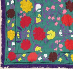 Late 20th Century Suzani Style Textile, Red, Yellow, Floral, Colorful