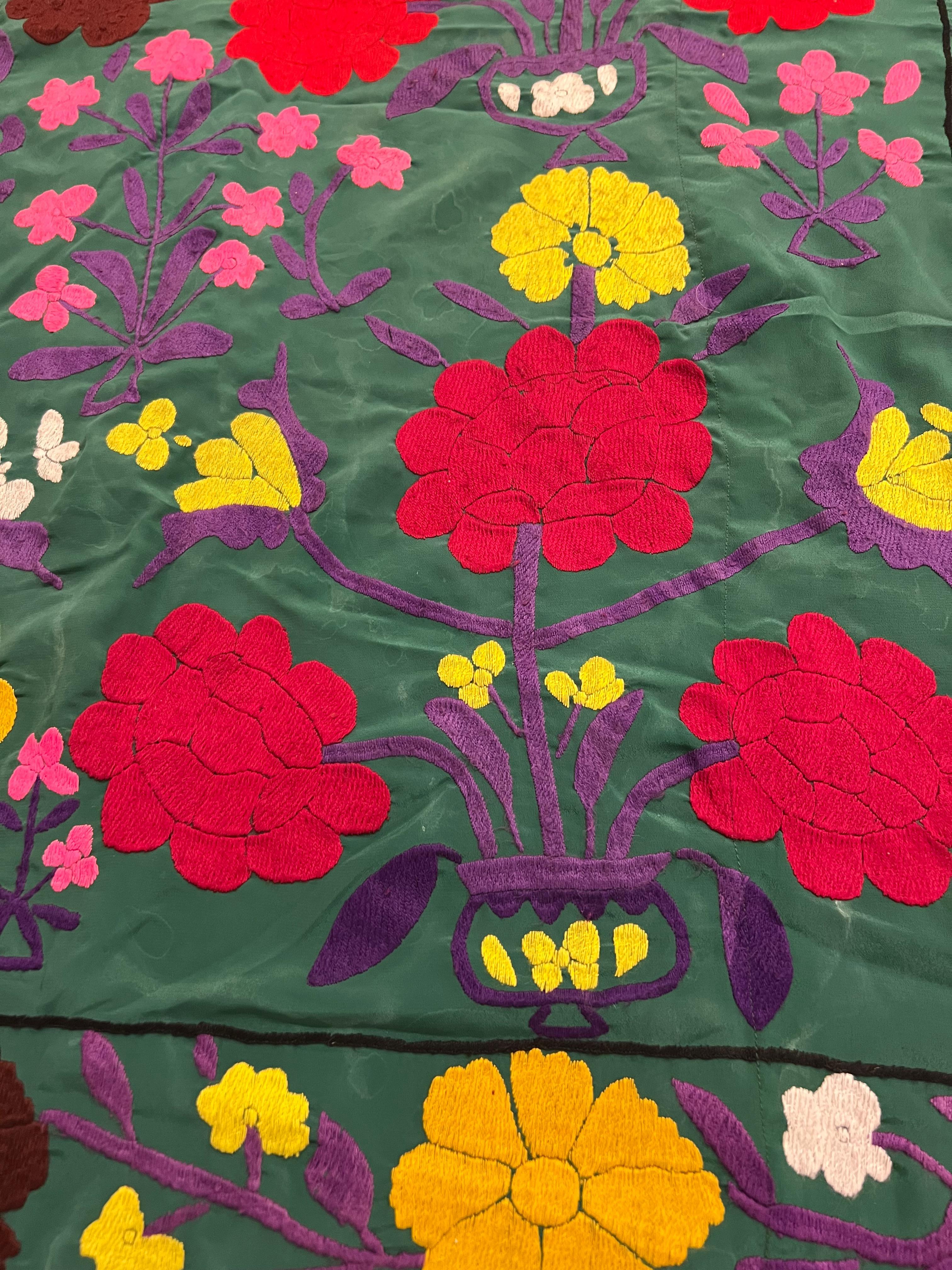 Late 20th Century Suzani Style Textile, Red, Yellow, Floral, Colorful For Sale 1