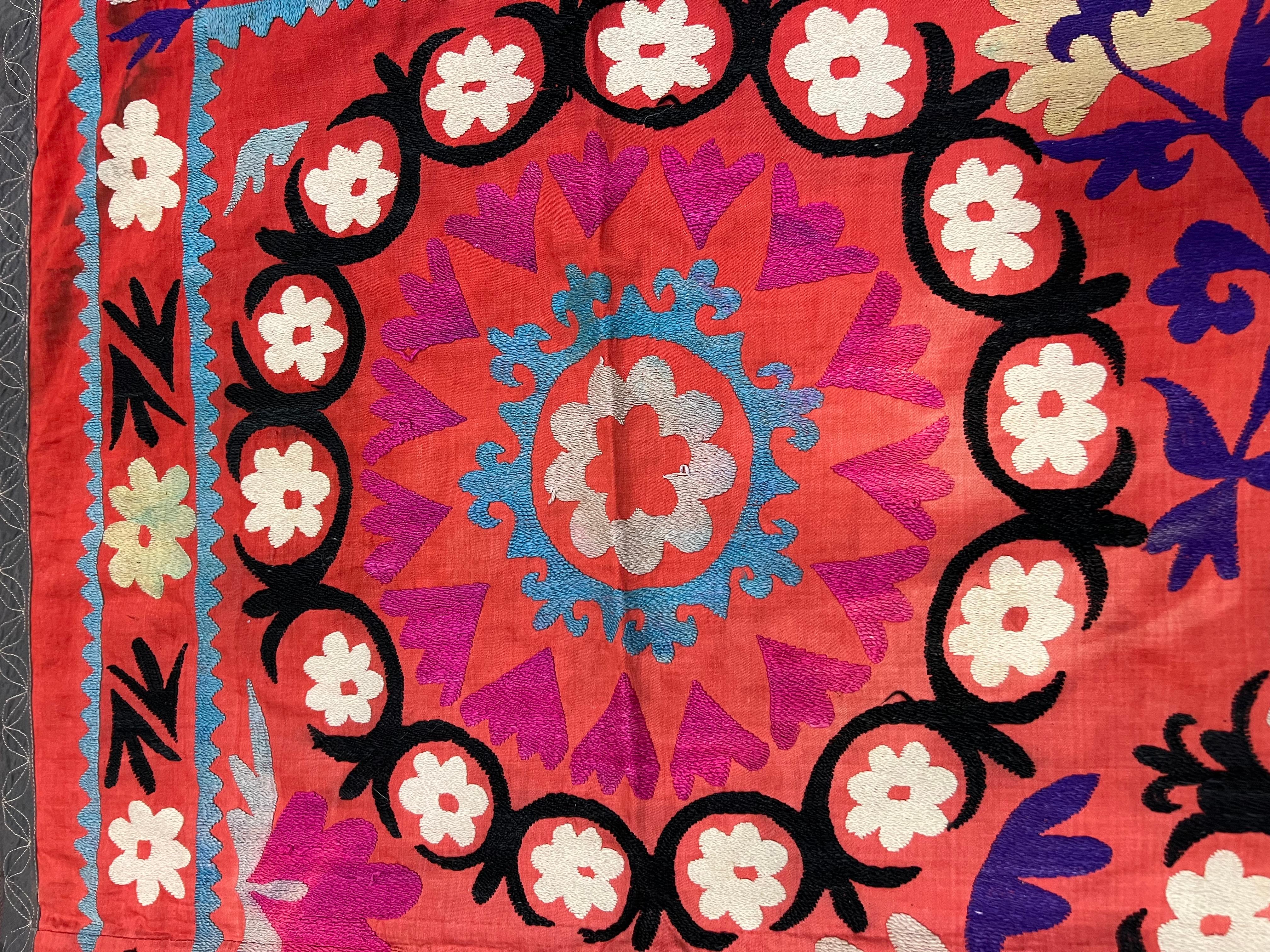 Late 20th Century Suzani Style Textile, Vibrant Pink, Geometric Pattern For Sale 5