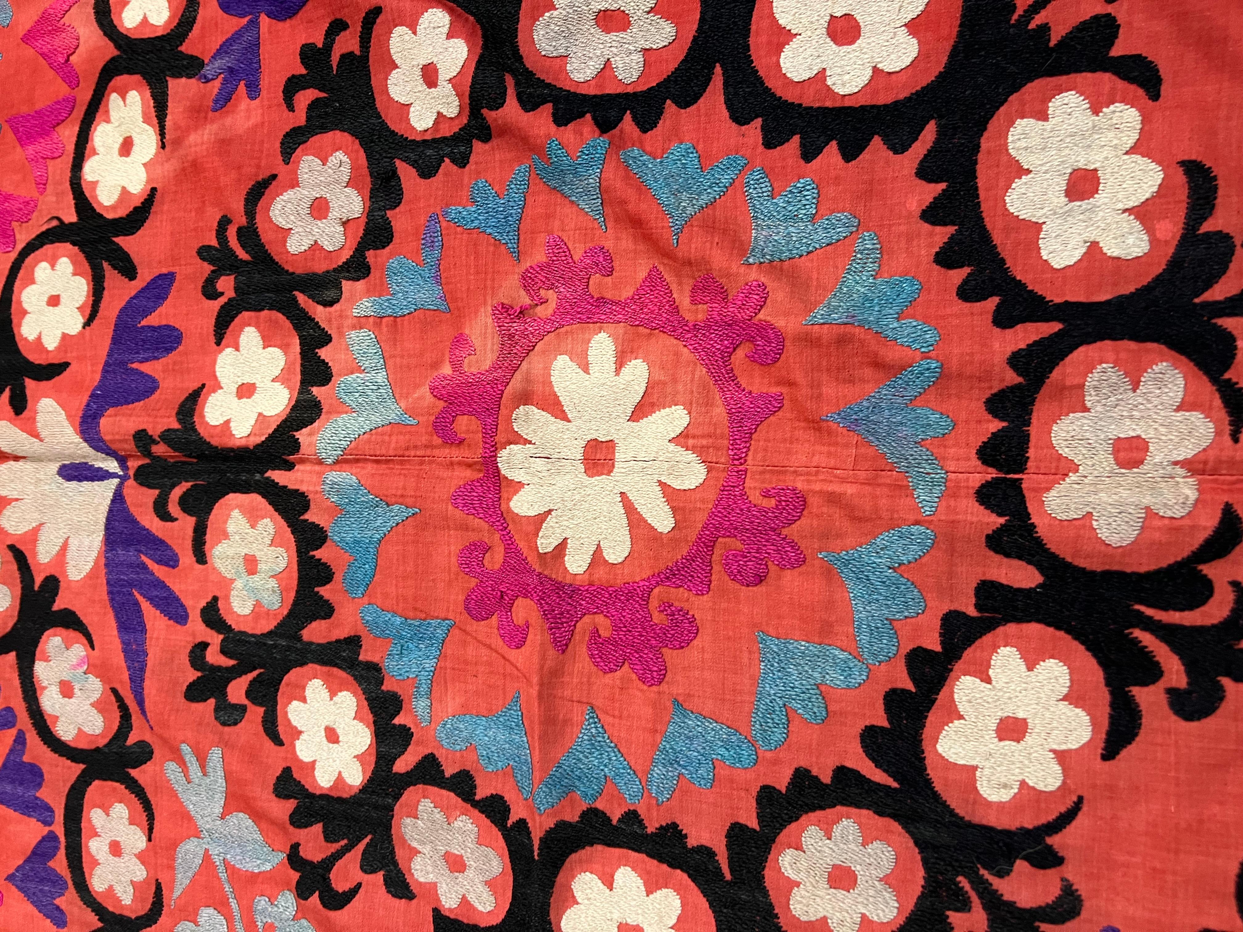 Late 20th Century Suzani Style Textile, Vibrant Pink, Geometric Pattern For Sale 3
