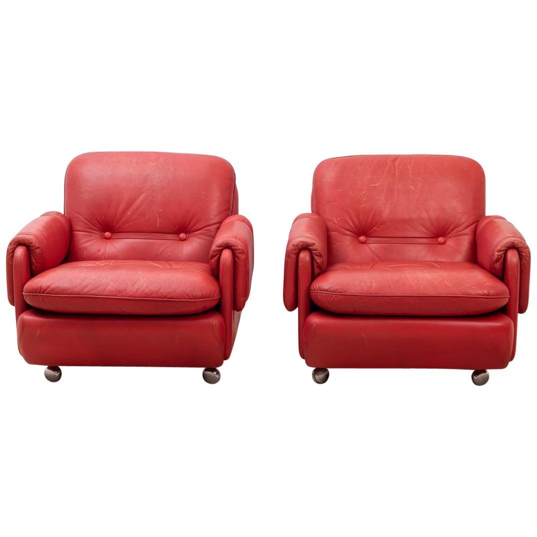 Lombardia Red Leather Armchairs by Risto Holme for IKEA For Sale