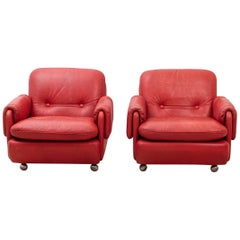 Used Lombardia Red Leather Armchairs by Risto Holme for IKEA