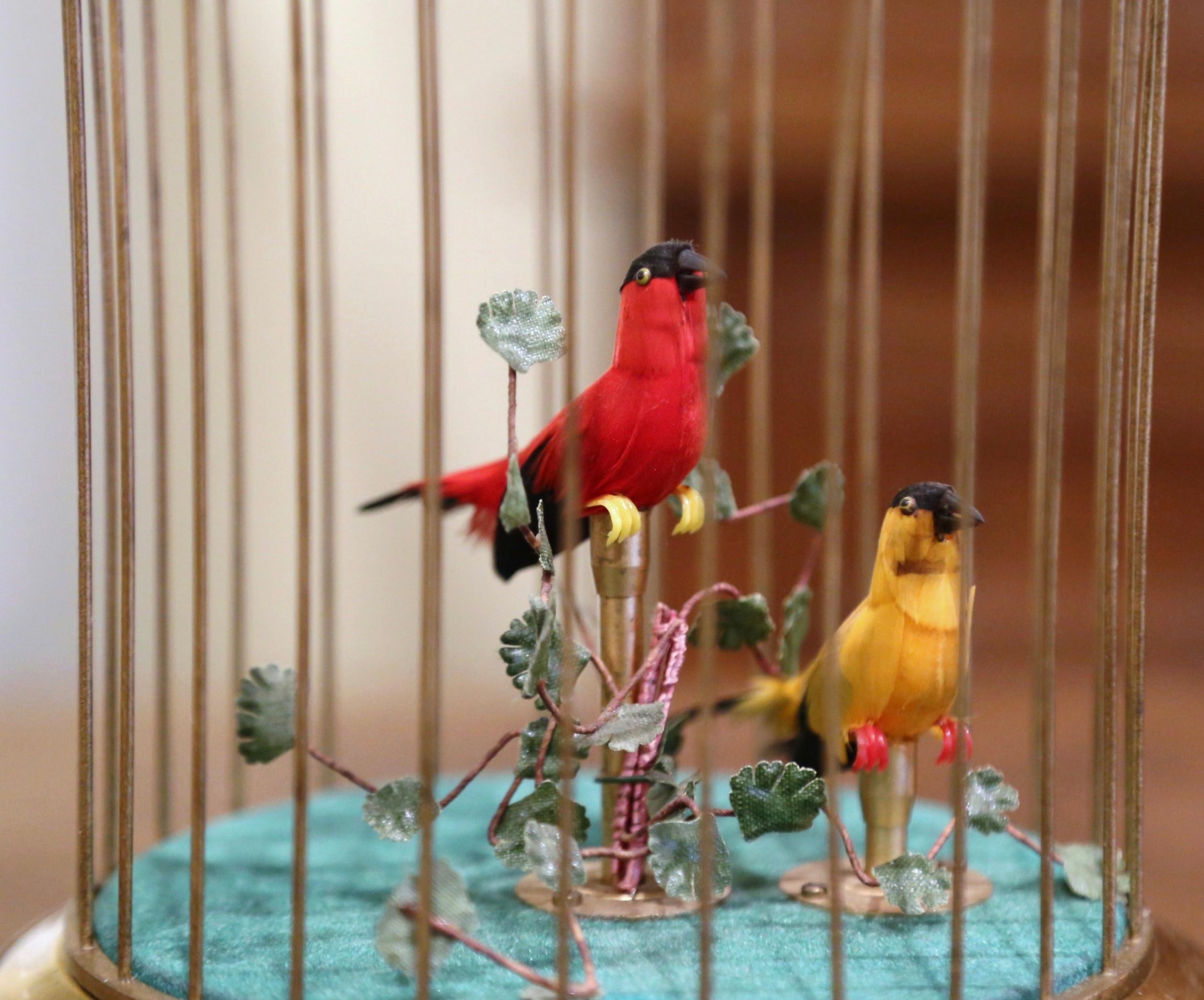 Late 20th Century Swiss Automaton Brass Cage with Two Moving Birds 1