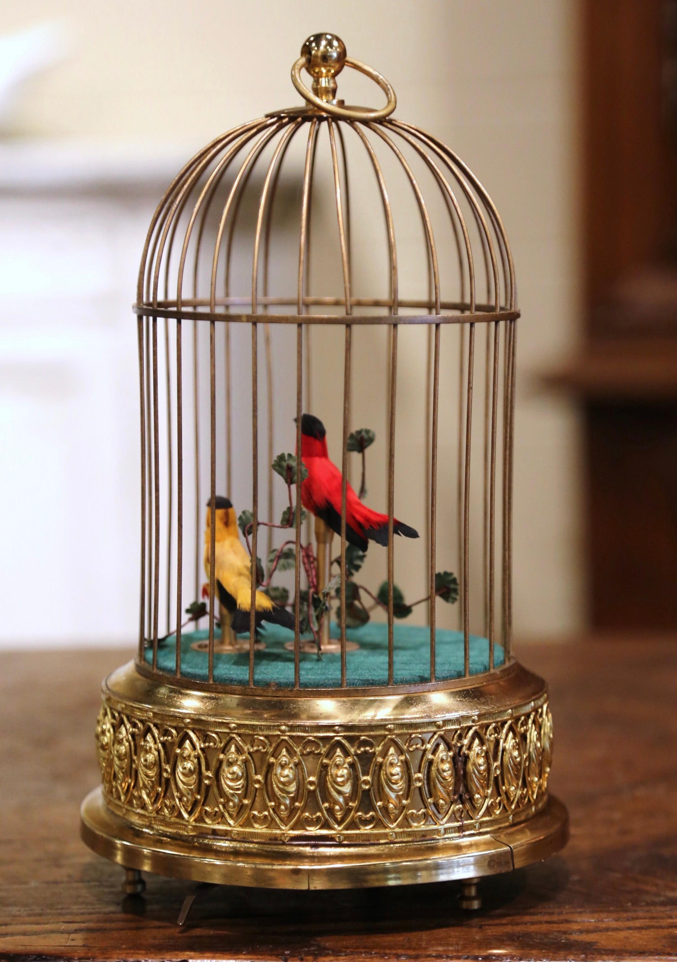 Late 20th Century Swiss Automaton Brass Cage with Two Moving Birds 2