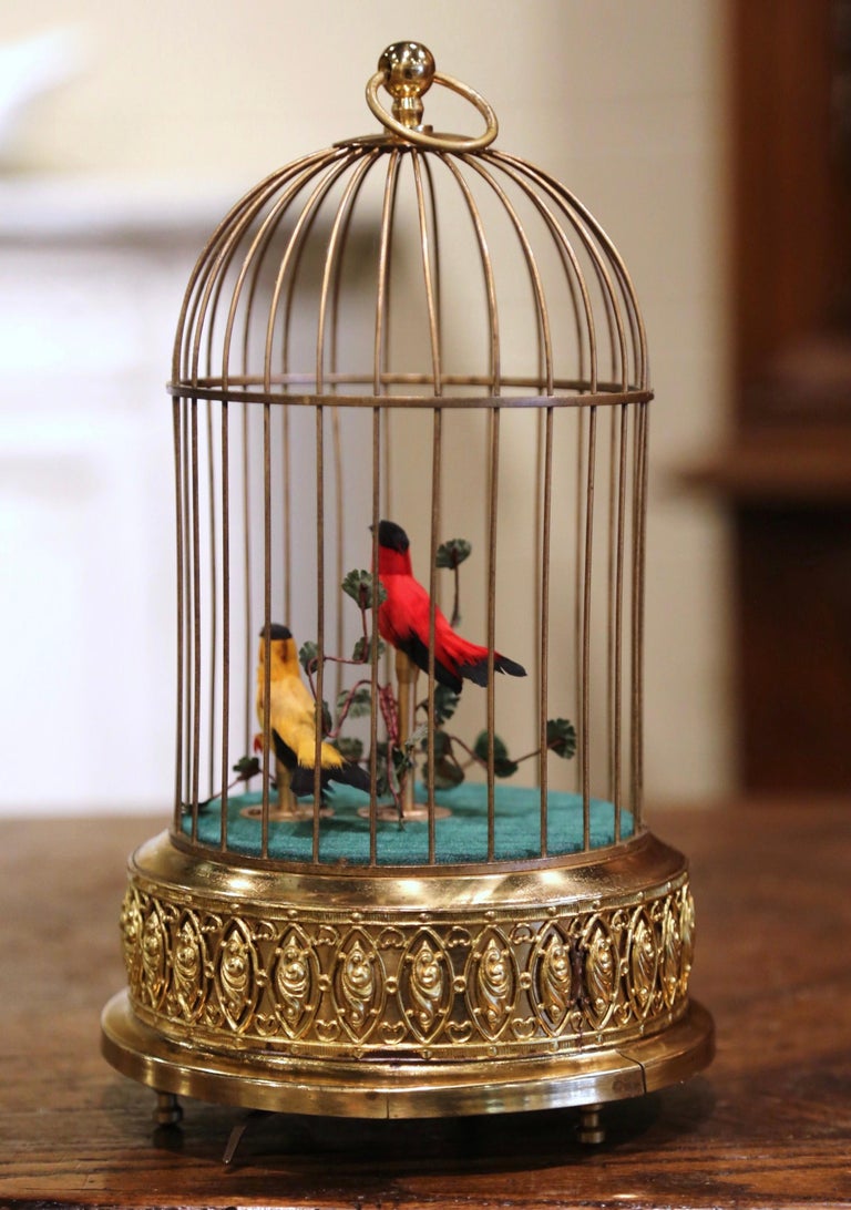 Late 20th Century Swiss Automaton Brass Cage with Two Moving Birds 3