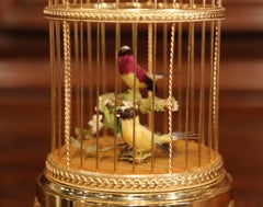 Late 20th Century Swiss Reuge Automaton Brass Cage with Two Singing Birds