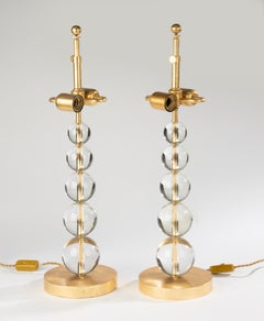 Lampade da tavolo della fine del XX secolo - Coppia - Lumiere - Sfere in ottone dorato e vetro