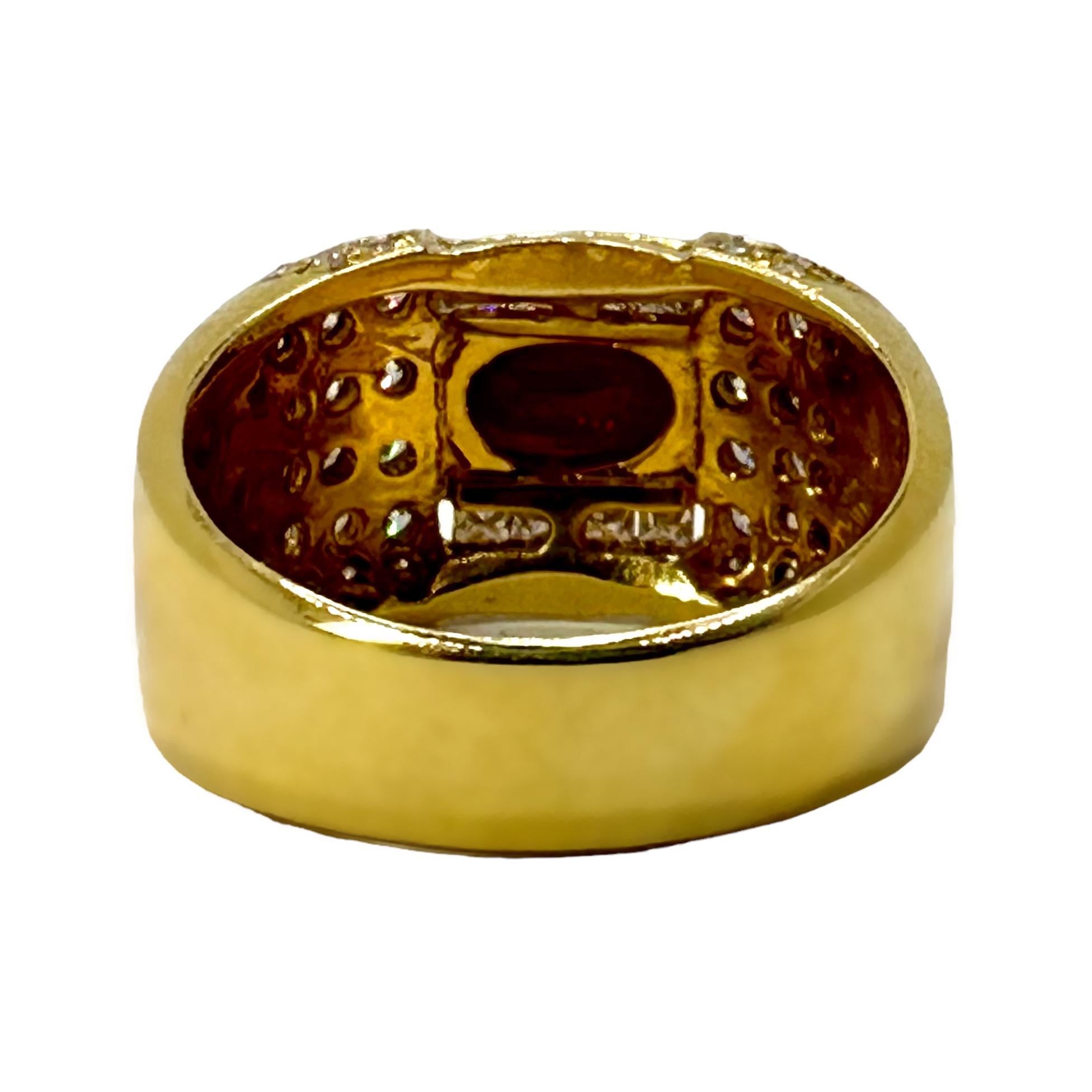 Women's Late-20th Century Tailored 18k Yellow Gold, Ruby and Diamond Cocktail Ring For Sale
