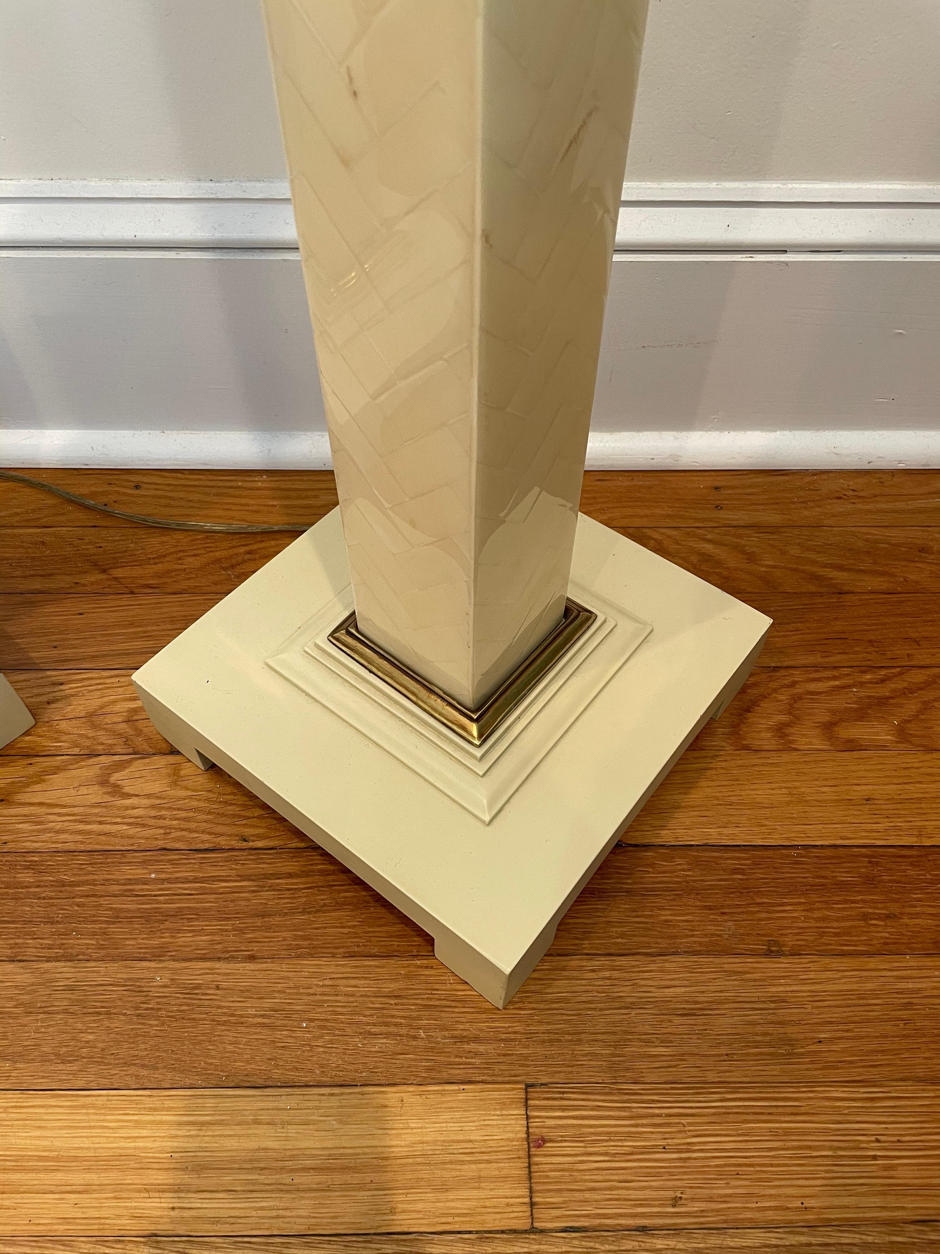 Tessellated Faux Bone and Brass Floor Lamps, a Pair For Sale 2
