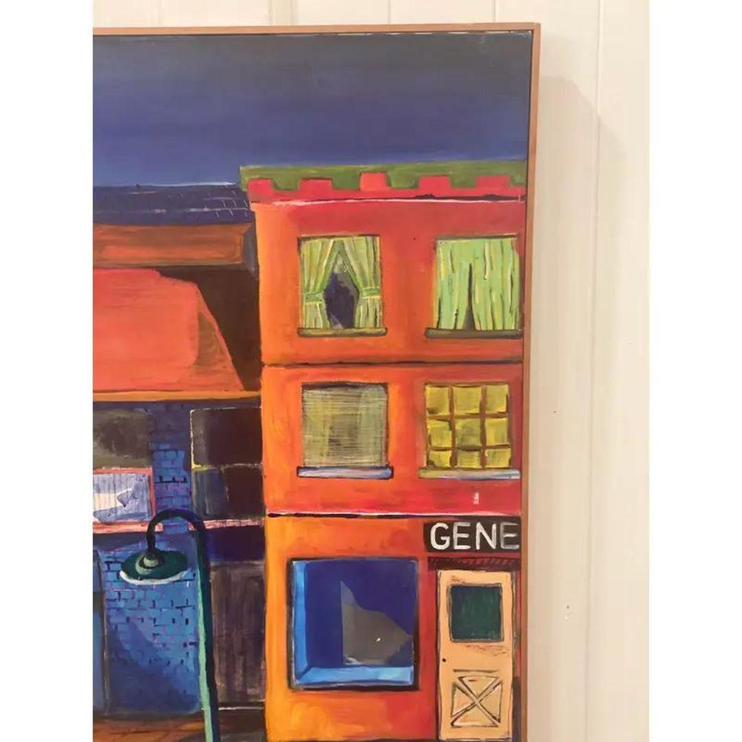 Bois « The Corner General Store », peinture acrylique moderne originale de la fin du 20e siècle en vente