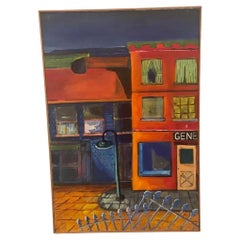 Vintage Late 20th Century "The Corner General Store" Original Modern Acrylic Painting of
