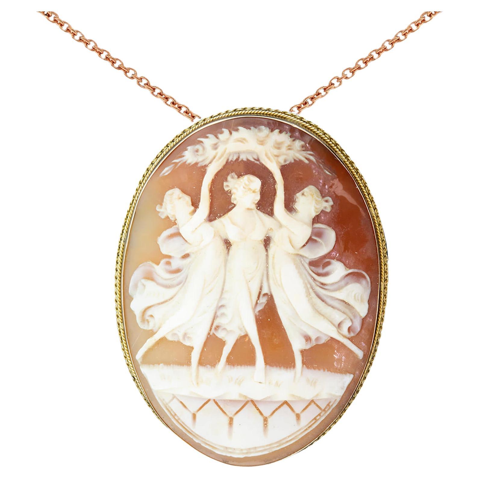 Late 20th Century "Three Muses" Cameo Pendant Brooch For Sale