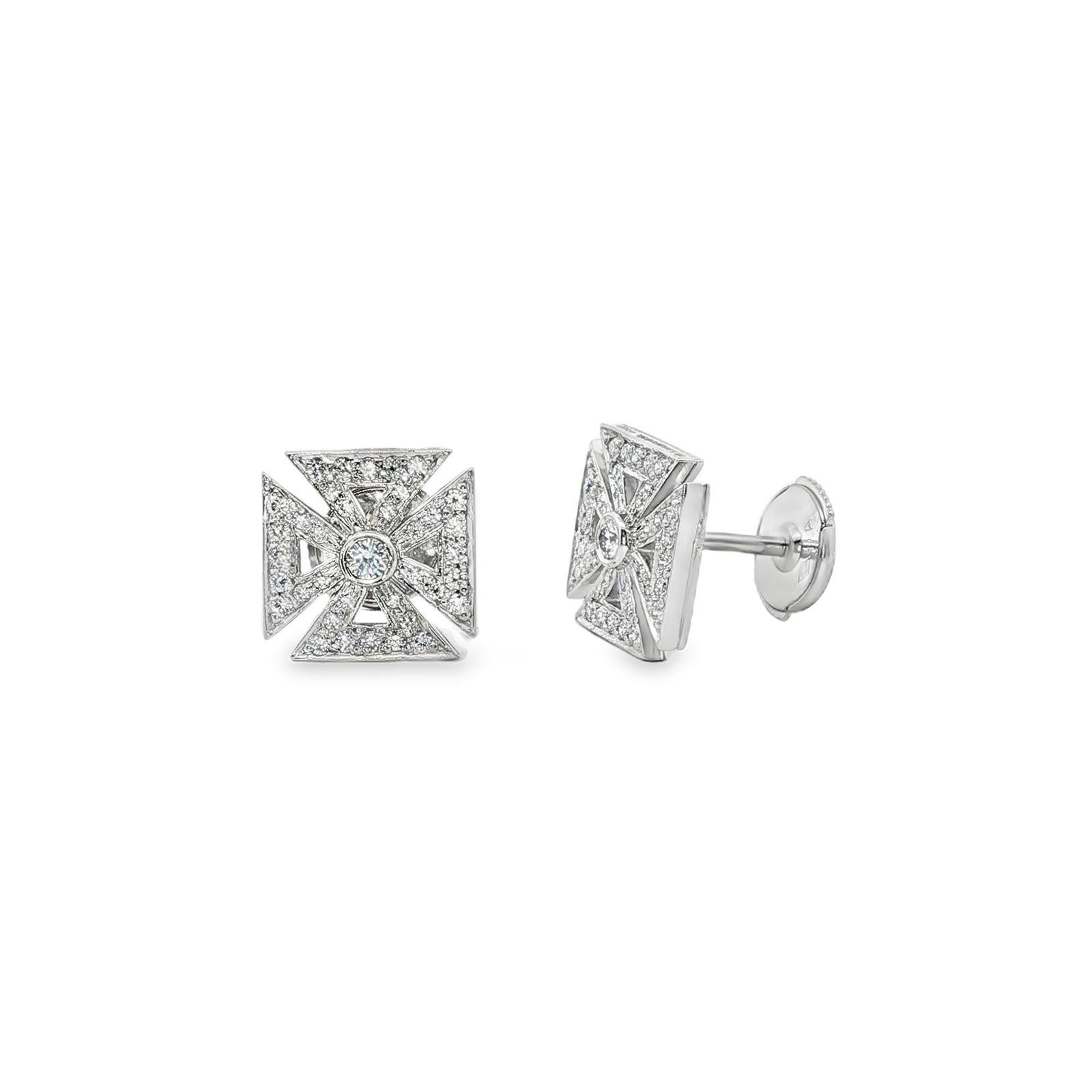 Modern Late 20th Century Tiffany & Co Maltese Cross Diamond Platinum Stud Earrings For Sale