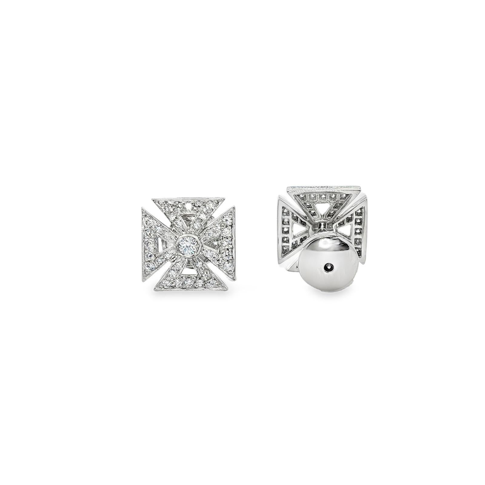 Brilliant Cut Late 20th Century Tiffany & Co Maltese Cross Diamond Platinum Stud Earrings For Sale