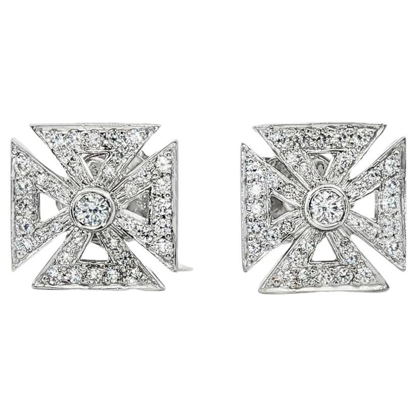 Late 20th Century Tiffany 
Co Maltese Cross Diamond Platinum Stud Earrings For Sale