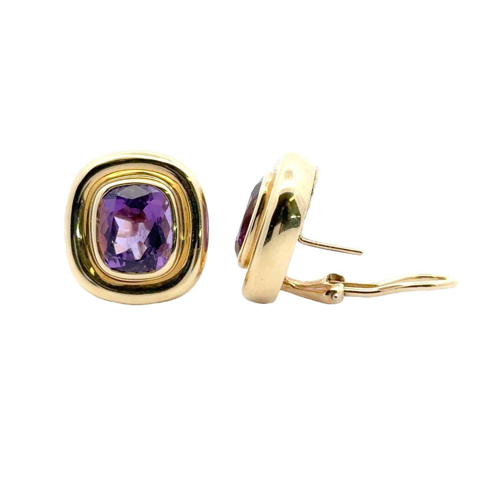 Cushion Cut Late-20th Century Tiffany & Co. Paloma Picasso Amethyst 18KYG Earclip Earrings