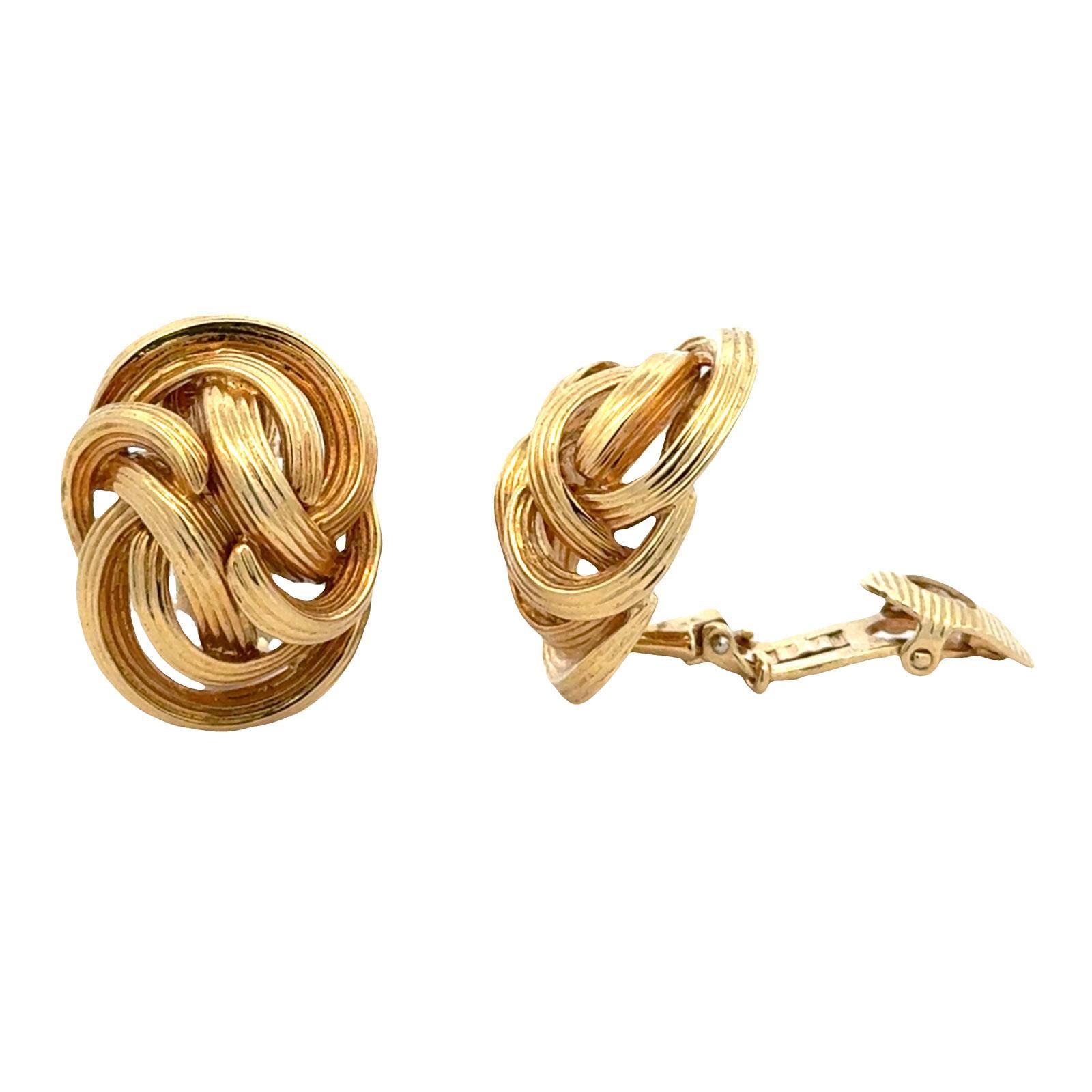 Orecchini a clip con nodo in oro giallo 18 carati Tiffany & Company della fine del XX secolo in vendita 1