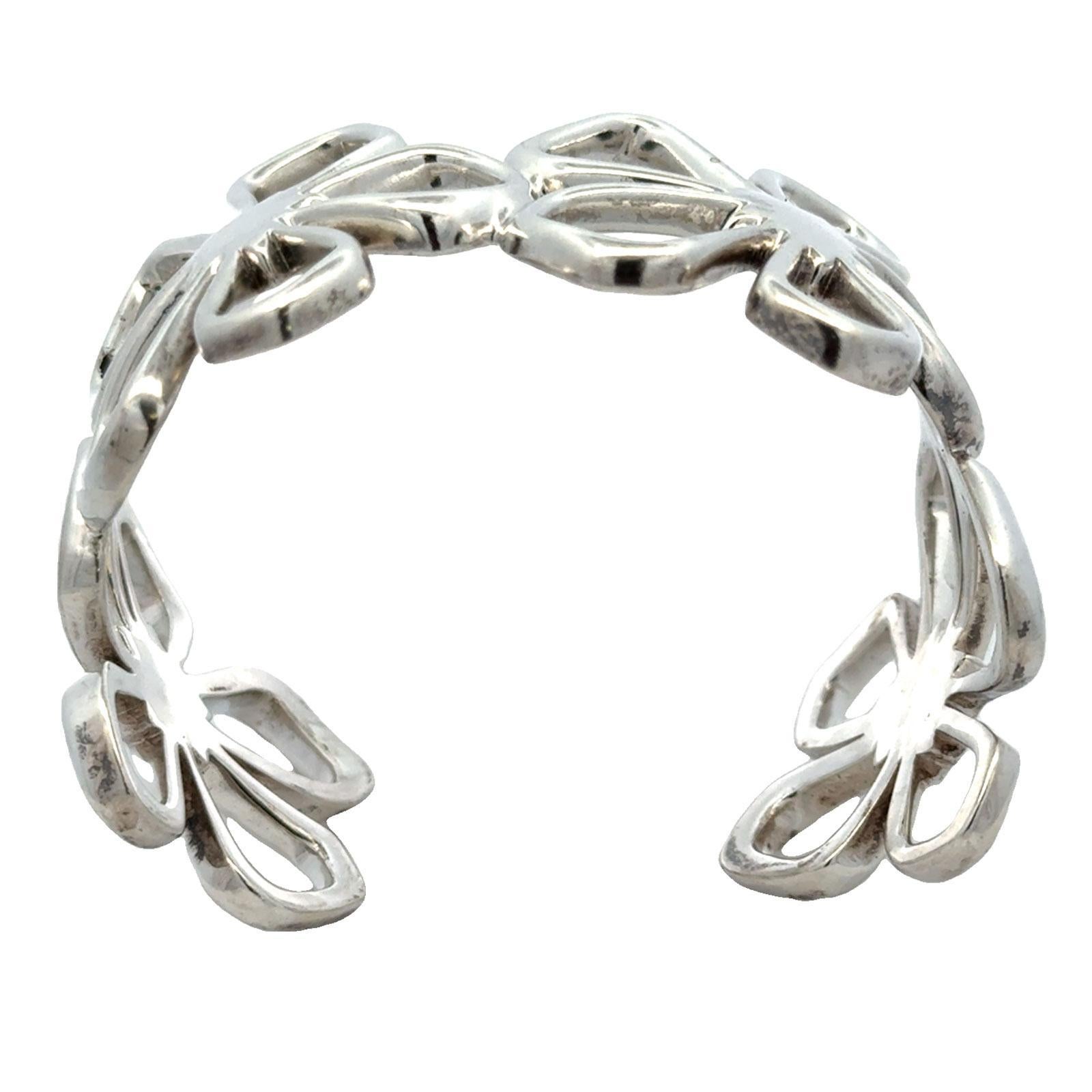 Modern Late 20th Century Tiffany & Company Sterling Silver Hibiscus Wide Cuff Bangle