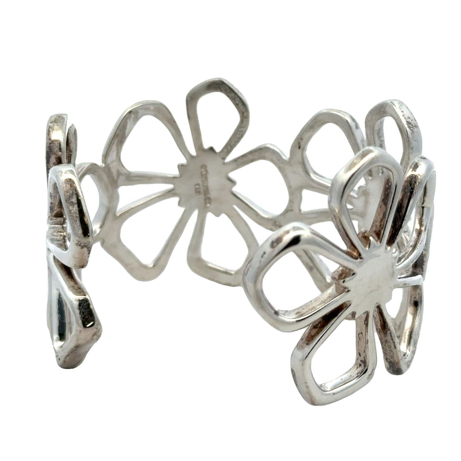 Late 20th Century Tiffany & Company Sterling Silver Hibiscus Wide Cuff Bangle 1
