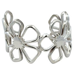 Late 20th Century Tiffany & Company Sterling Silver Hibiscus Wide Cuff Bangle