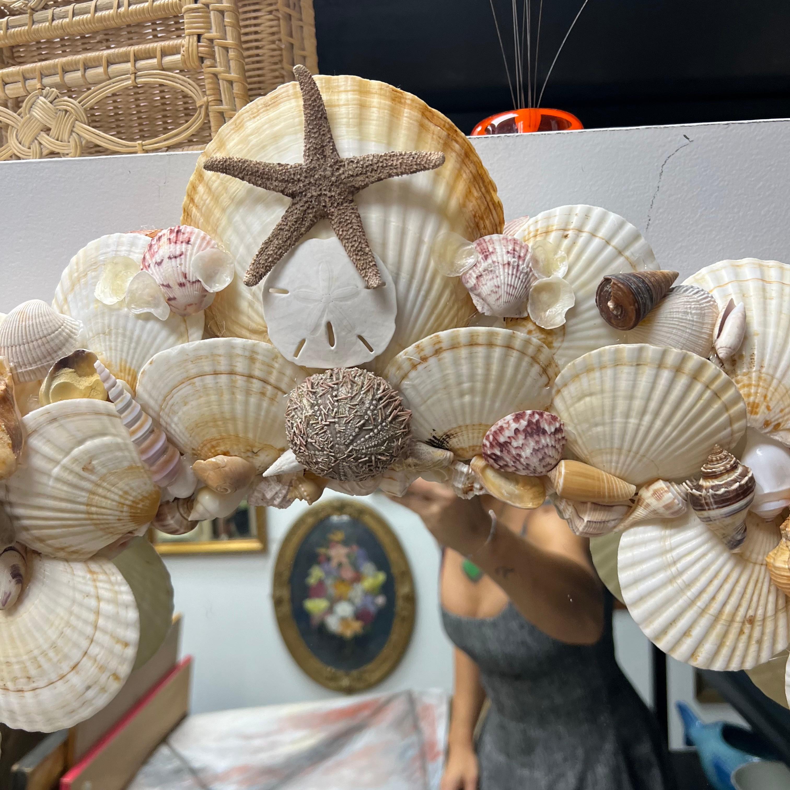 Late 20th Century Tony Douquette Style Sea Shell Encrusted Round Mirror 5