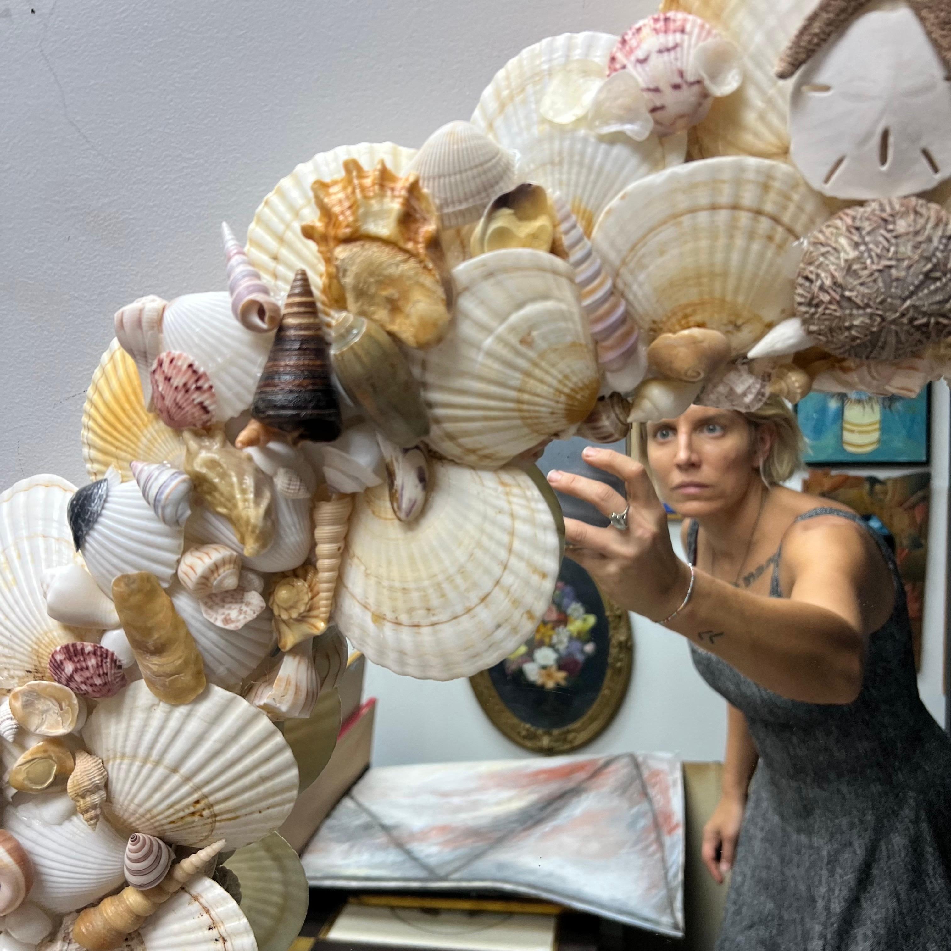 Late 20th Century Tony Douquette Style Sea Shell Encrusted Round Mirror 6