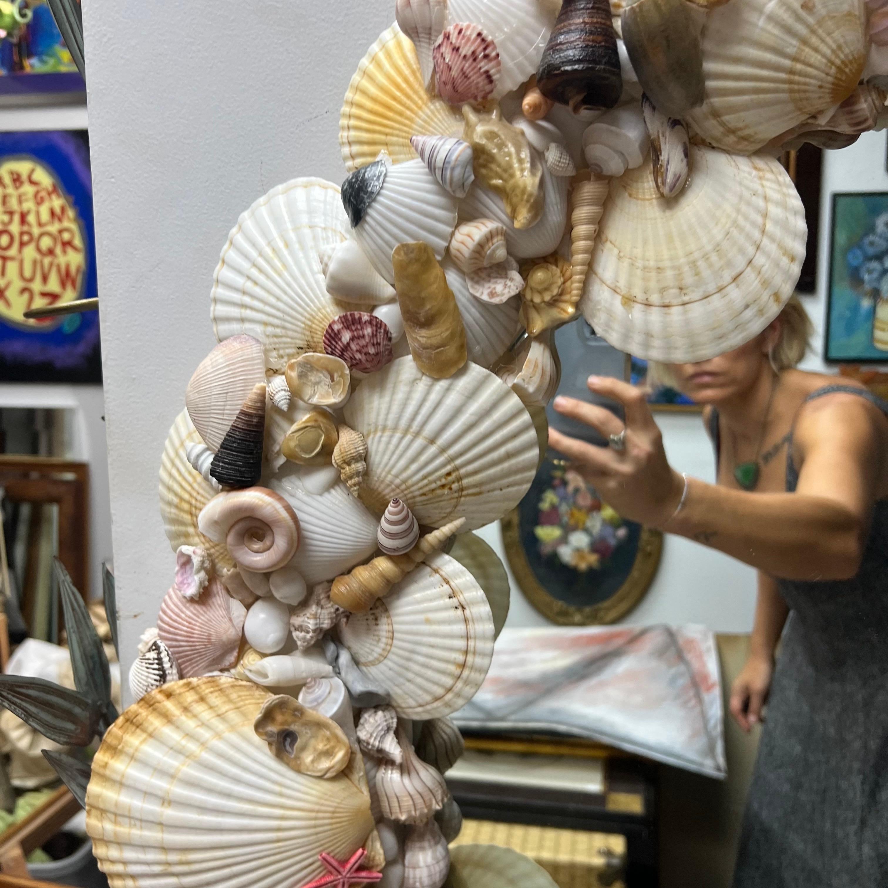 Late 20th Century Tony Douquette Style Sea Shell Encrusted Round Mirror 7