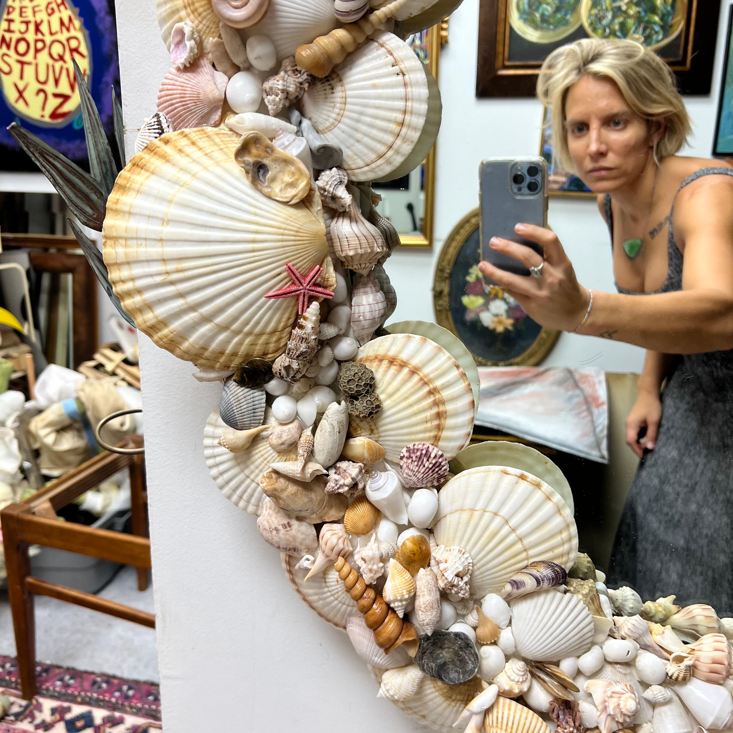 Late 20th Century Tony Douquette Style Sea Shell Encrusted Round Mirror 8