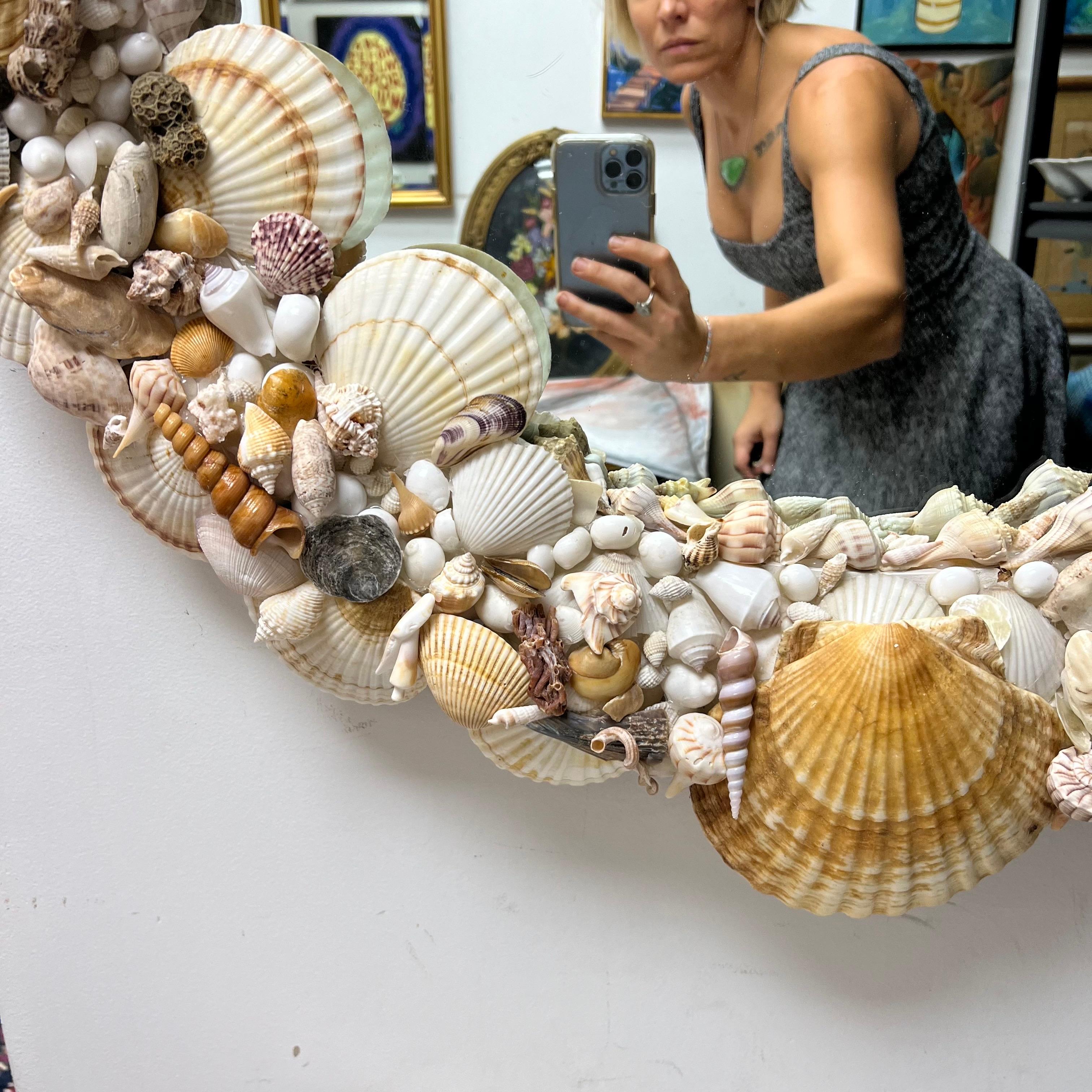Late 20th Century Tony Douquette Style Sea Shell Encrusted Round Mirror 9