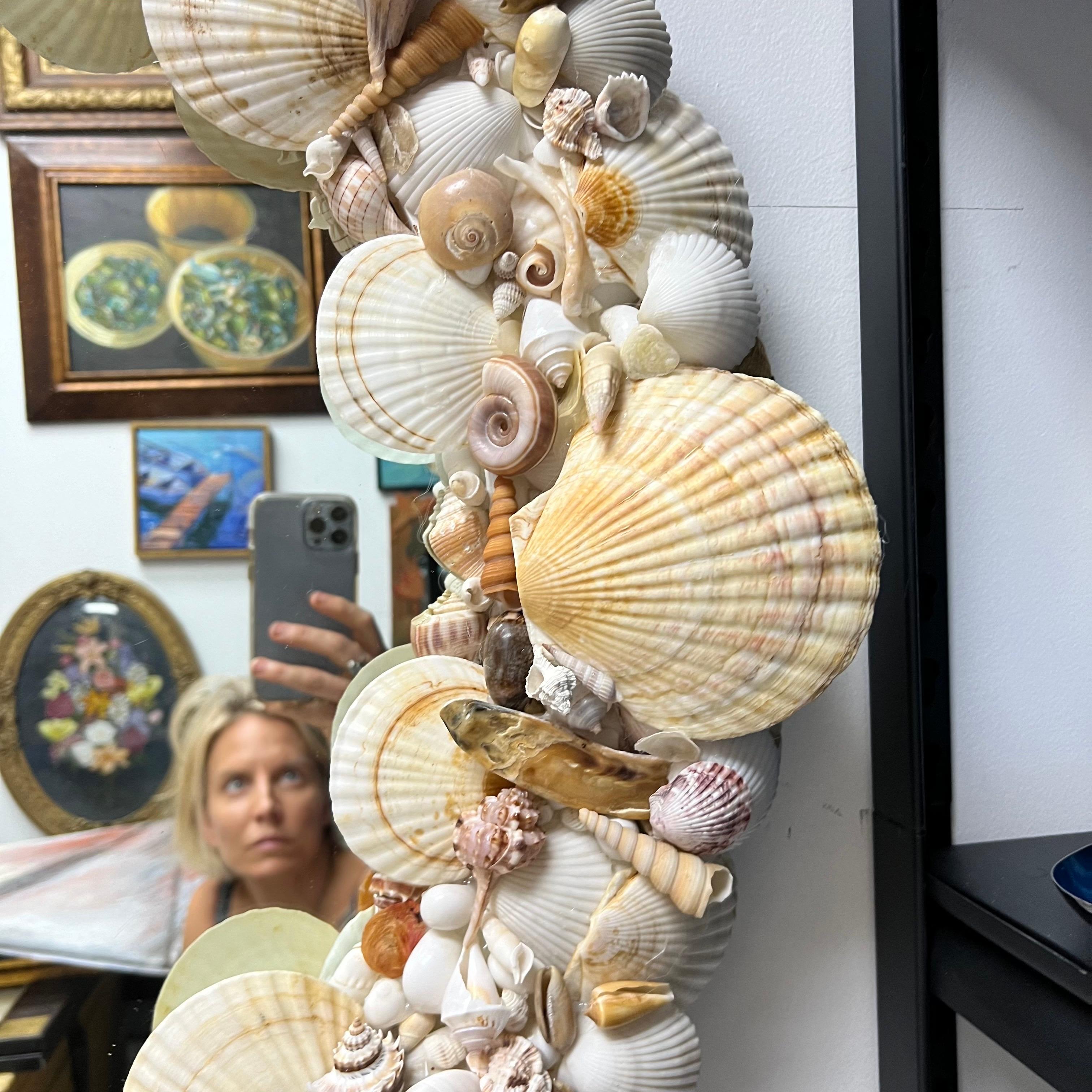 Late 20th Century Tony Douquette Style Sea Shell Encrusted Round Mirror 2