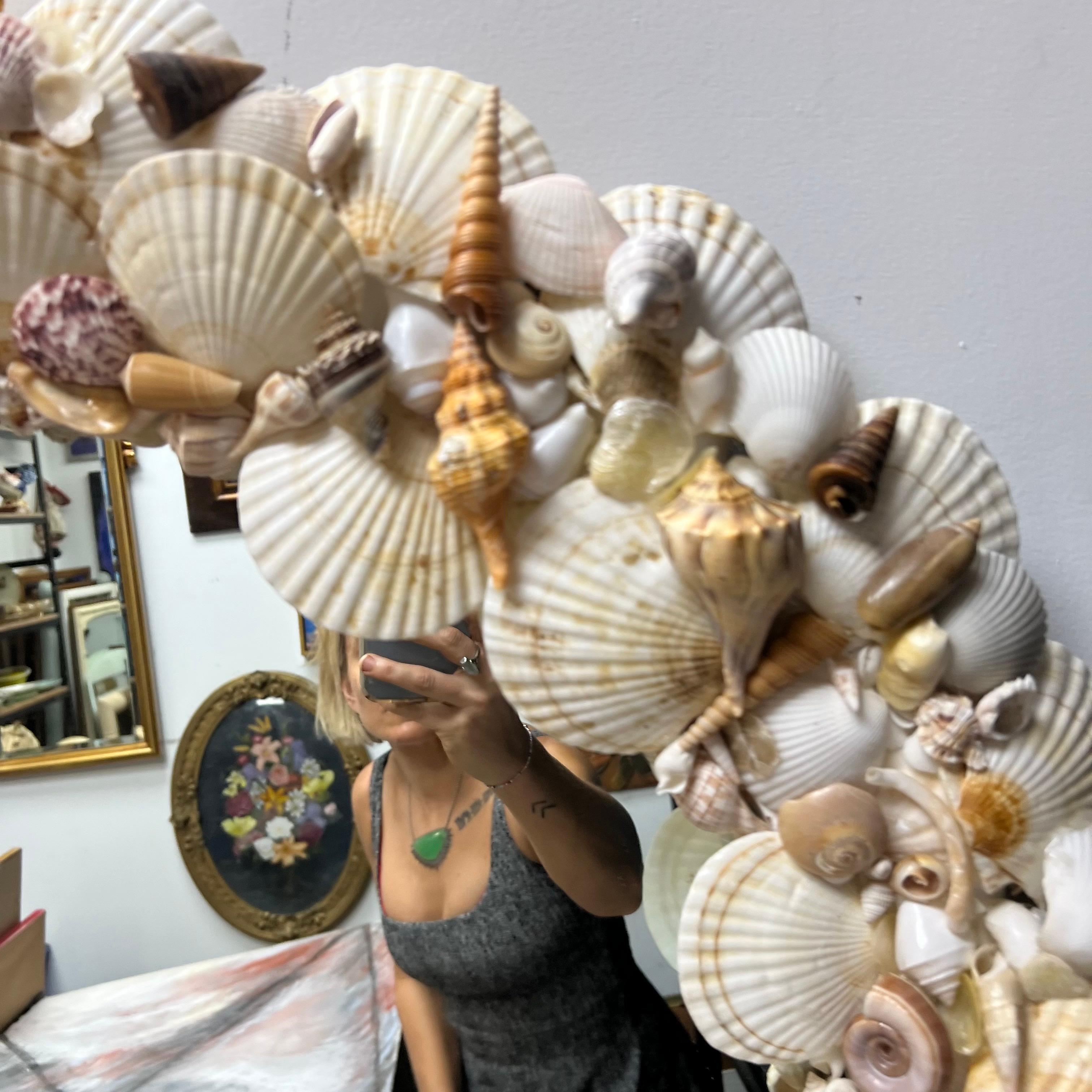 Late 20th Century Tony Douquette Style Sea Shell Encrusted Round Mirror 3
