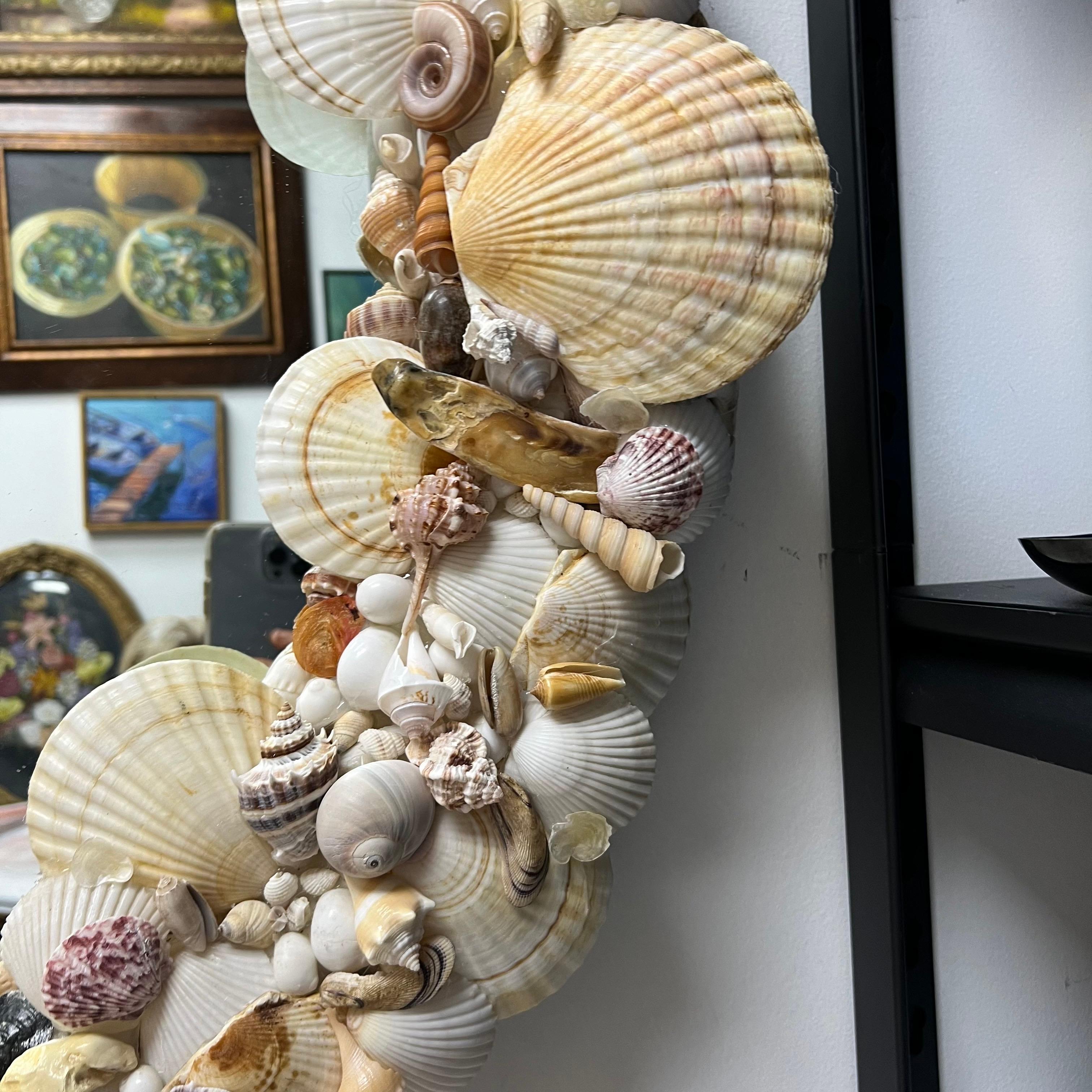 Late 20th Century Tony Douquette Style Sea Shell Encrusted Round Mirror 4