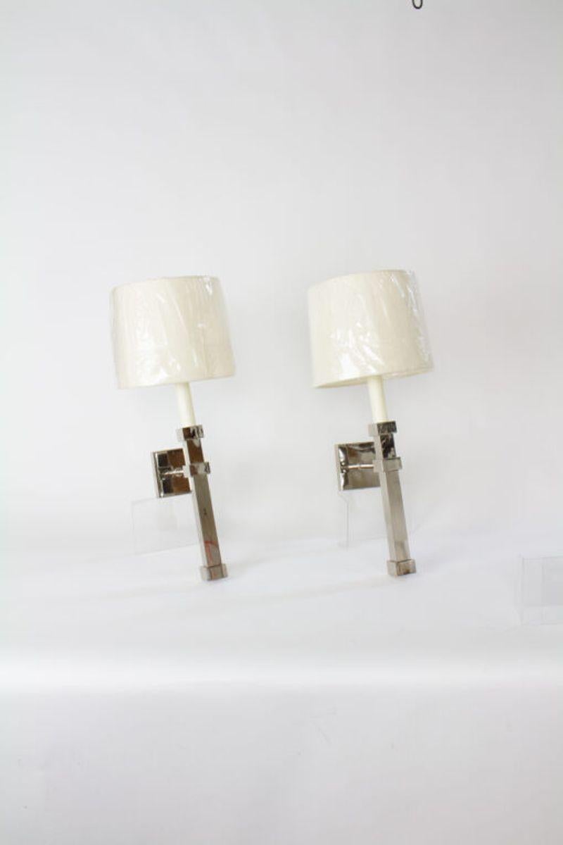 Late 20th Century Top Brass Polished Nickel Square Column Sconces – A Pair For Sale 1