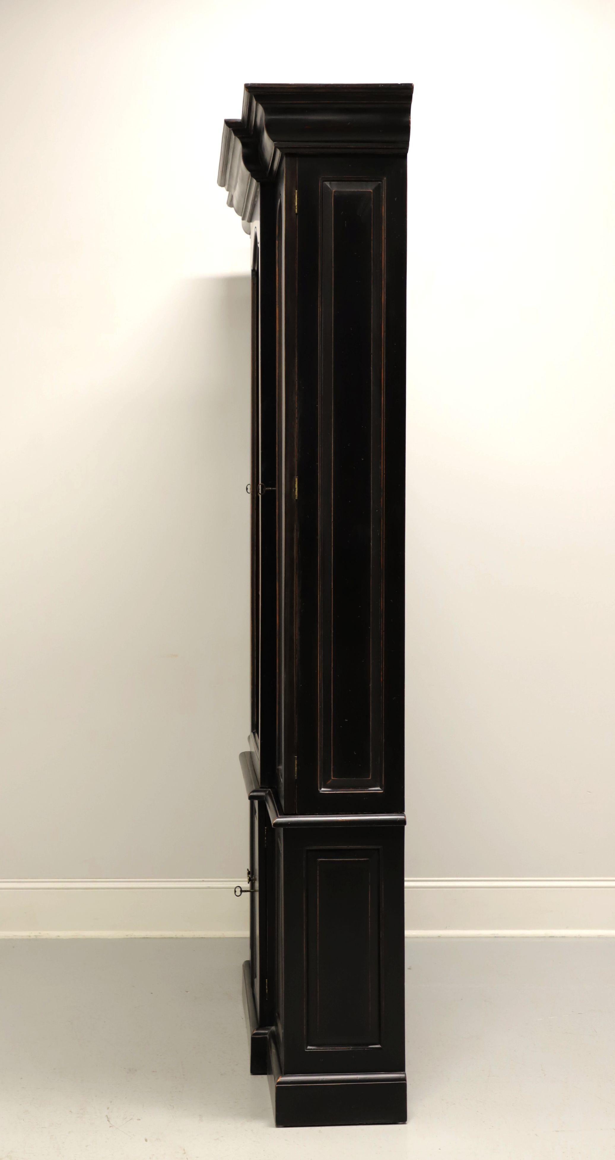 Georgian Late 20th Century Traditional Breakfront Bookcase with Distressed Black Finish