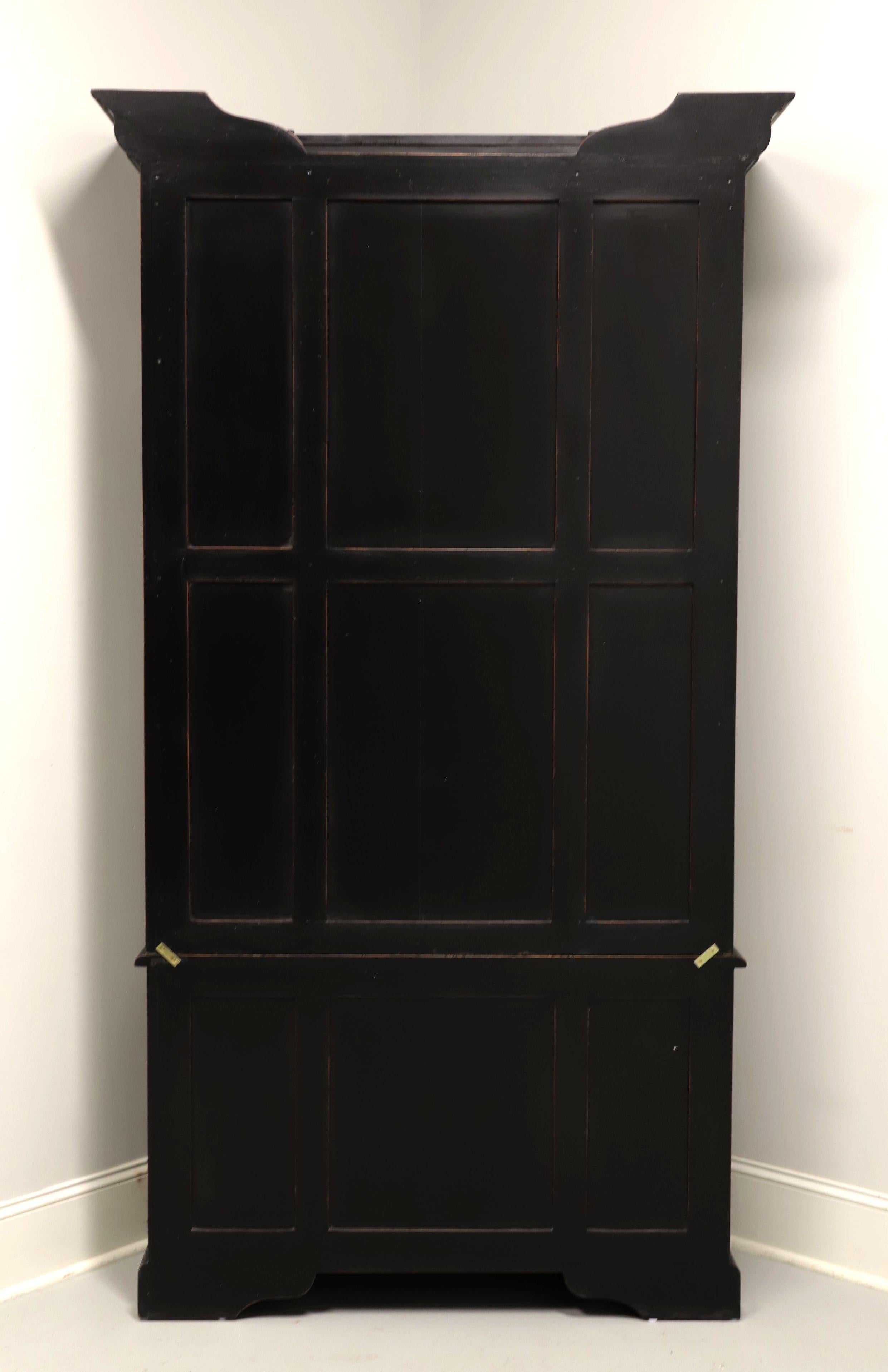 East Asian Late 20th Century Traditional Breakfront Bookcase with Distressed Black Finish