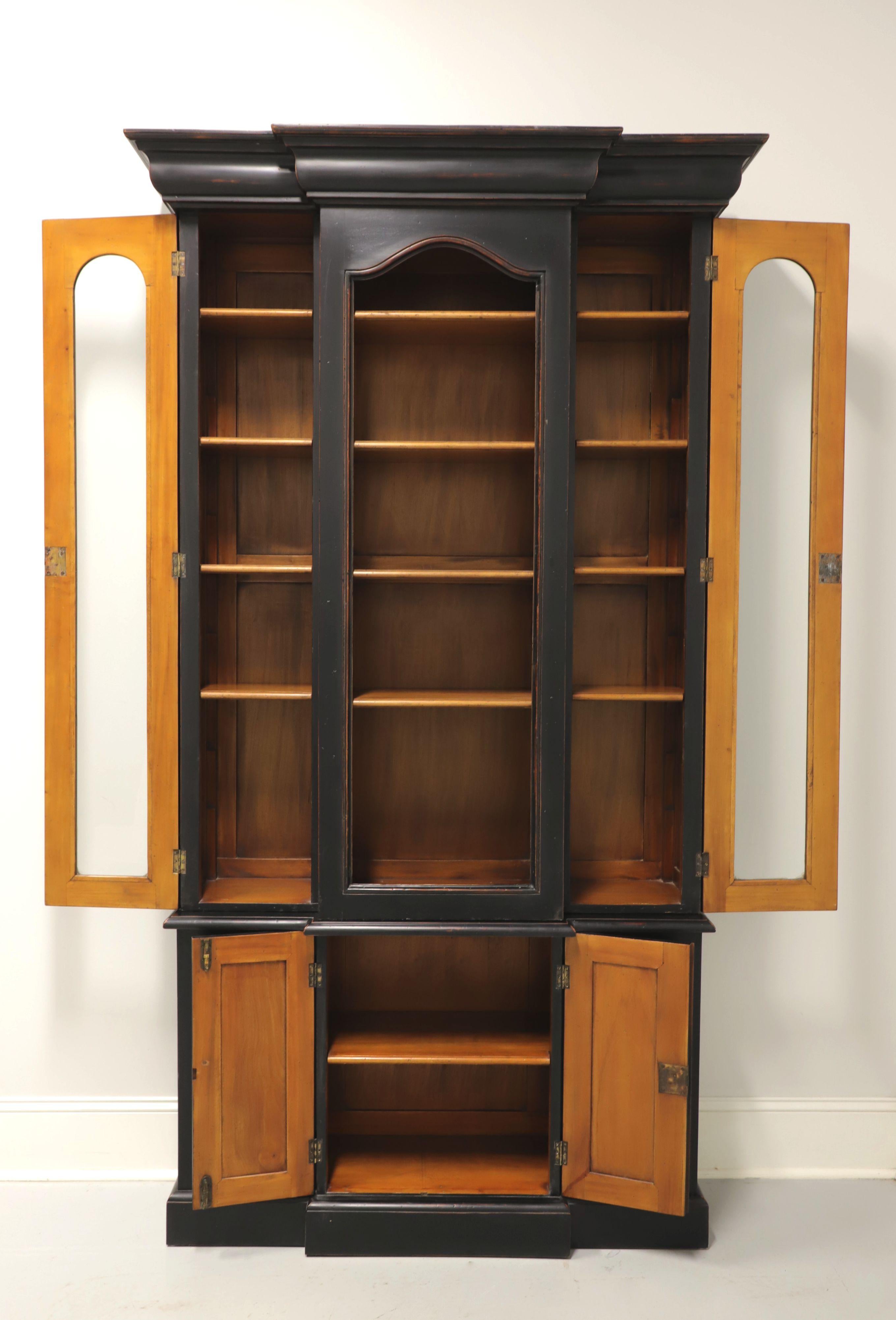 Late 20th Century Traditional Breakfront Bookcase with Distressed Black Finish In Good Condition In Charlotte, NC