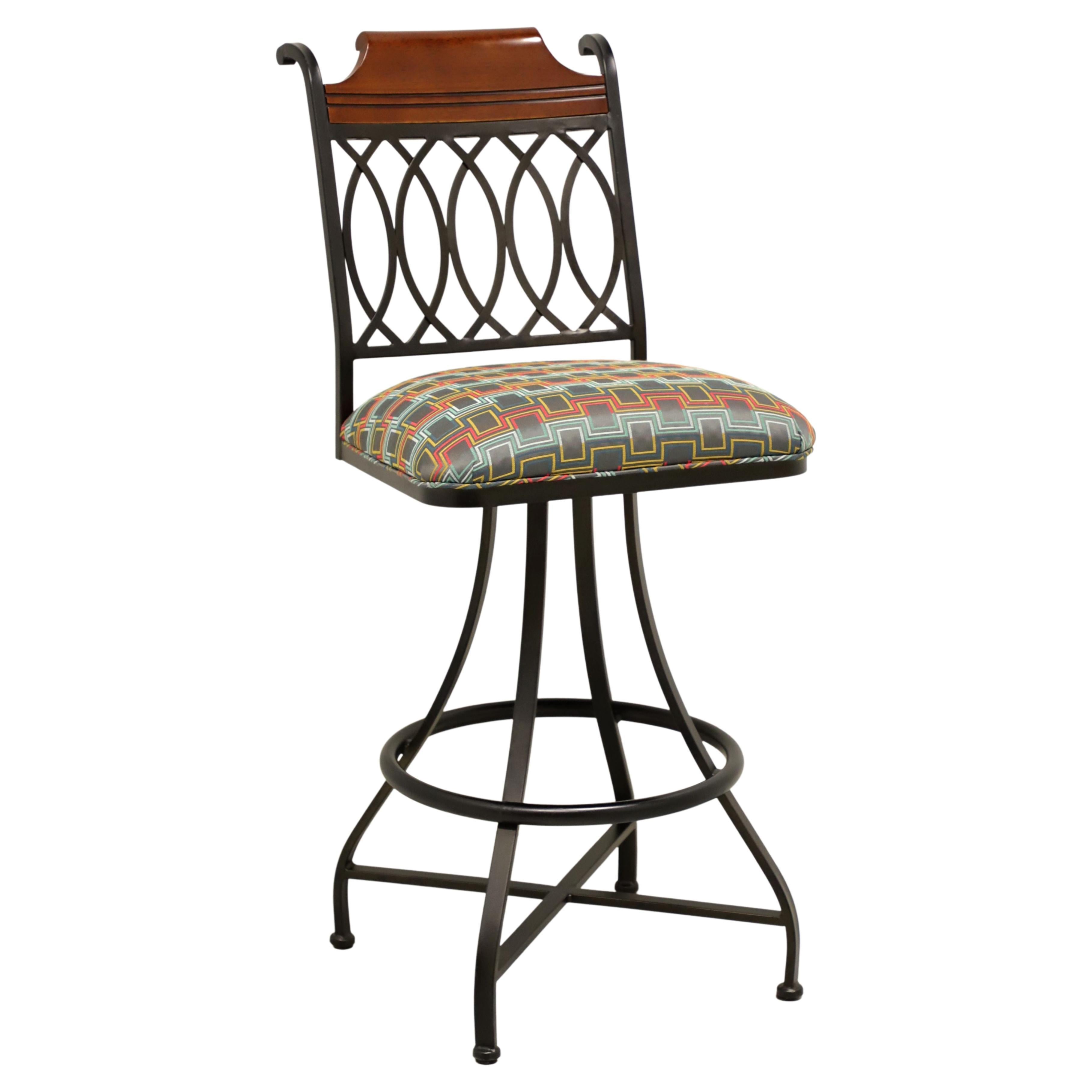 Late 20th Century Transitional Metal & Wood Bar-Height Swivel Barstool