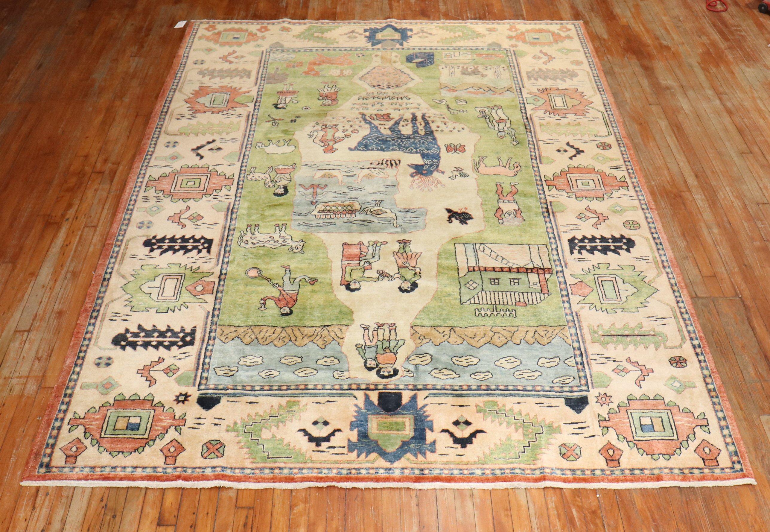 Late 20th Century Turkish Scenery Pictorial Conversational Rug 4