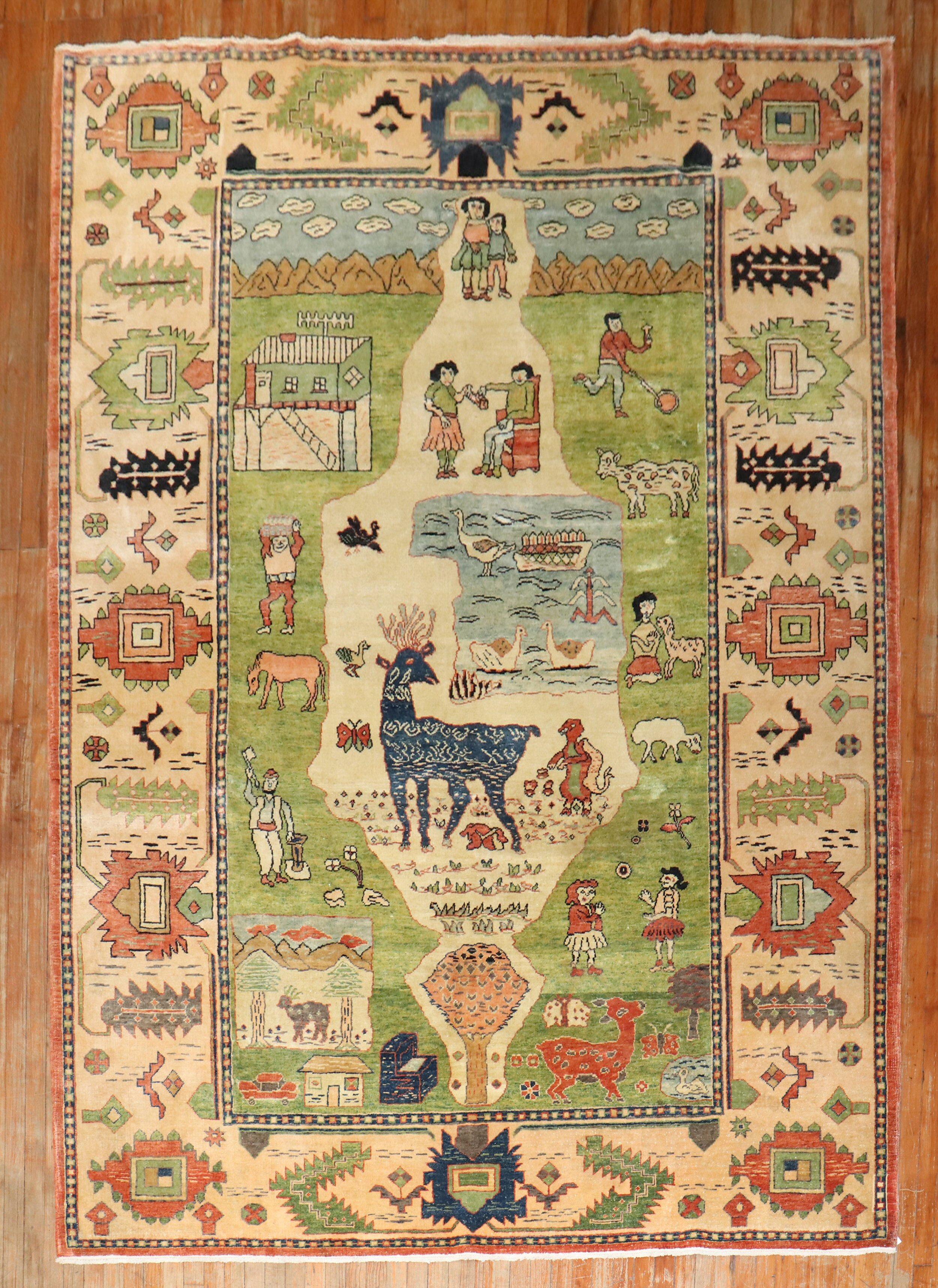 Room size pictorial scenery conversational Rug from the late 20th Century.

Measures: 7'8
