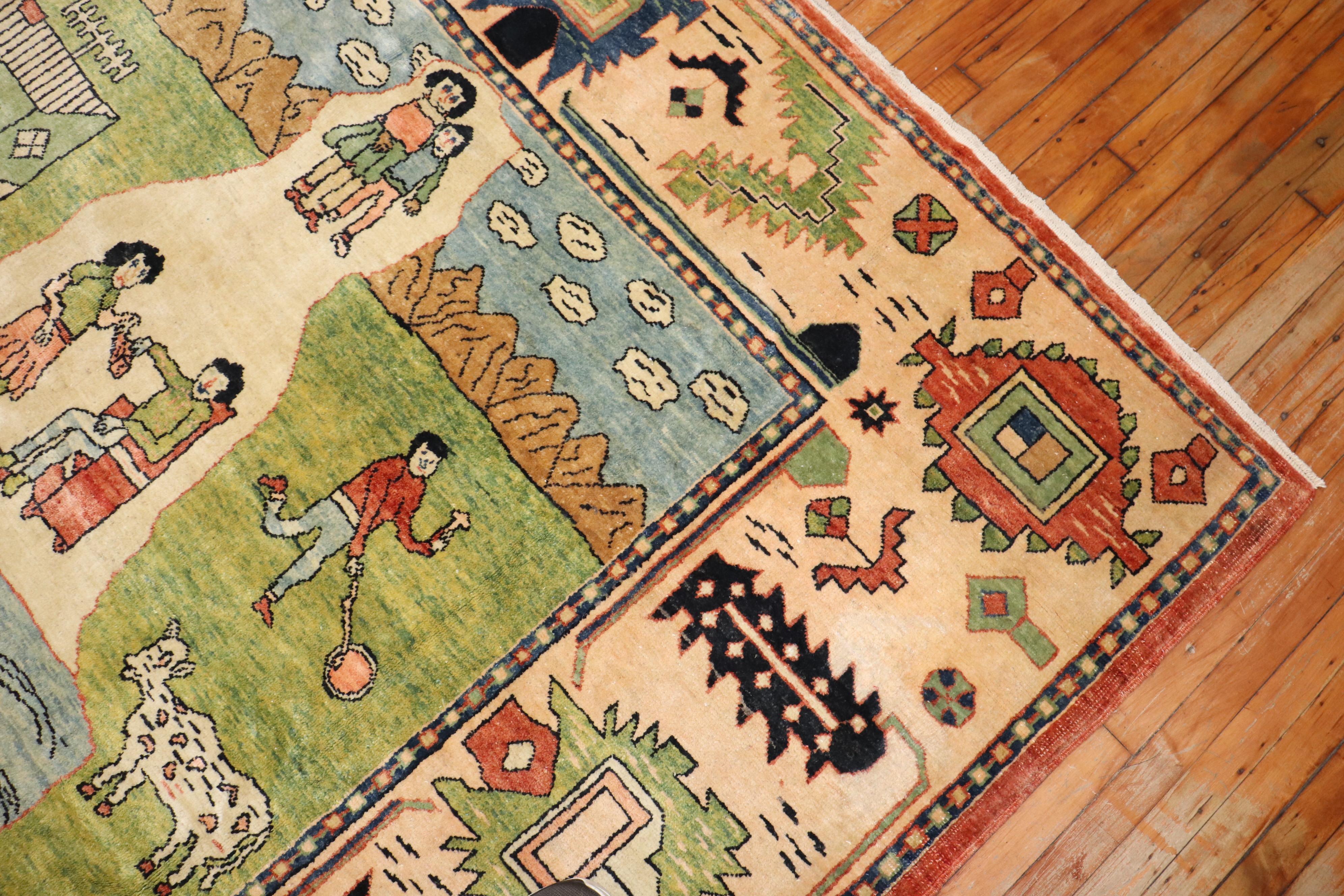Hand-Knotted Late 20th Century Turkish Scenery Pictorial Conversational Rug