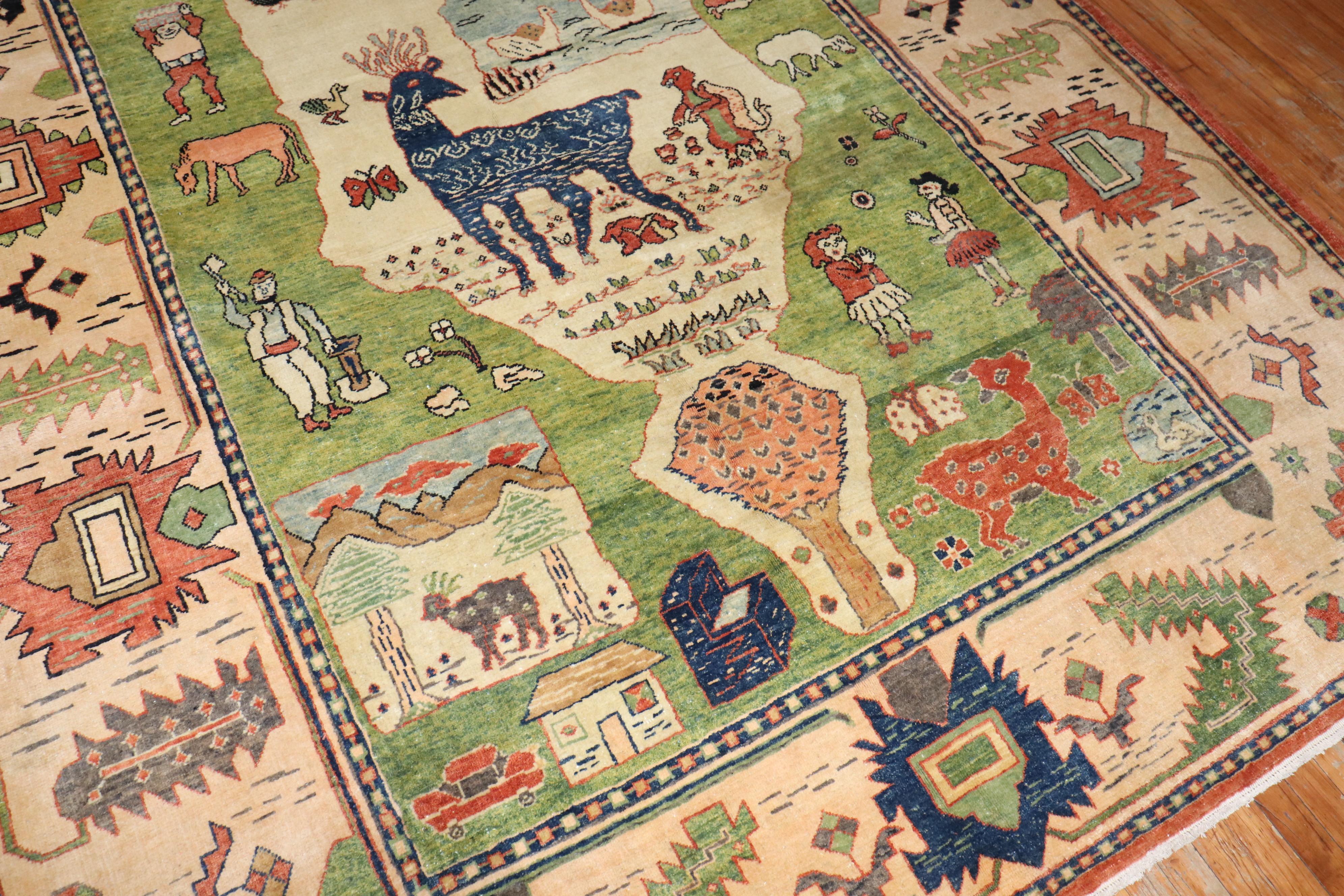Late 20th Century Turkish Scenery Pictorial Conversational Rug In Good Condition In New York, NY
