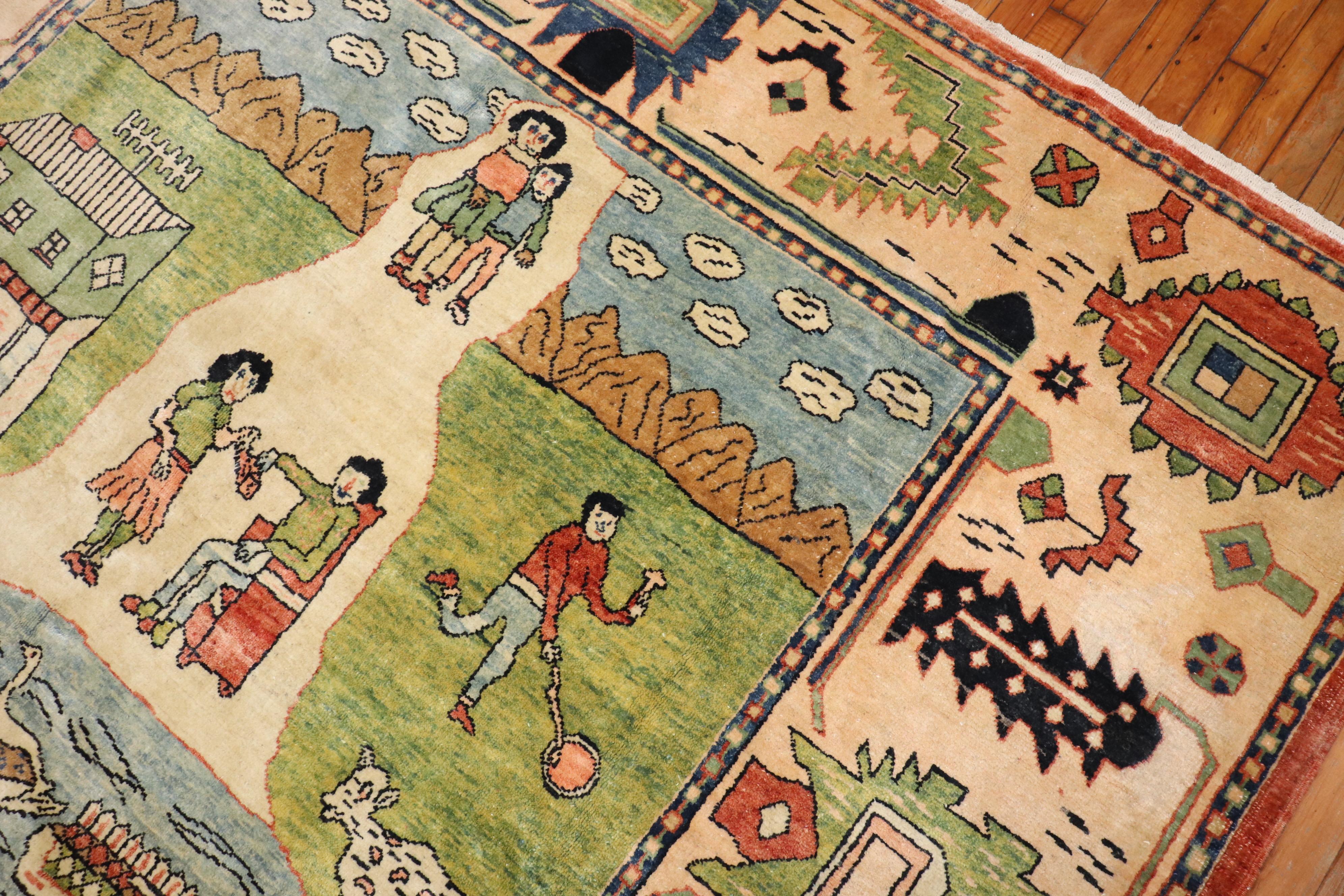 Late 20th Century Turkish Scenery Pictorial Conversational Rug 2