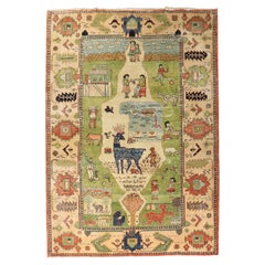 Late 20th Century Turkish Scenery Pictorial Conversational Rug