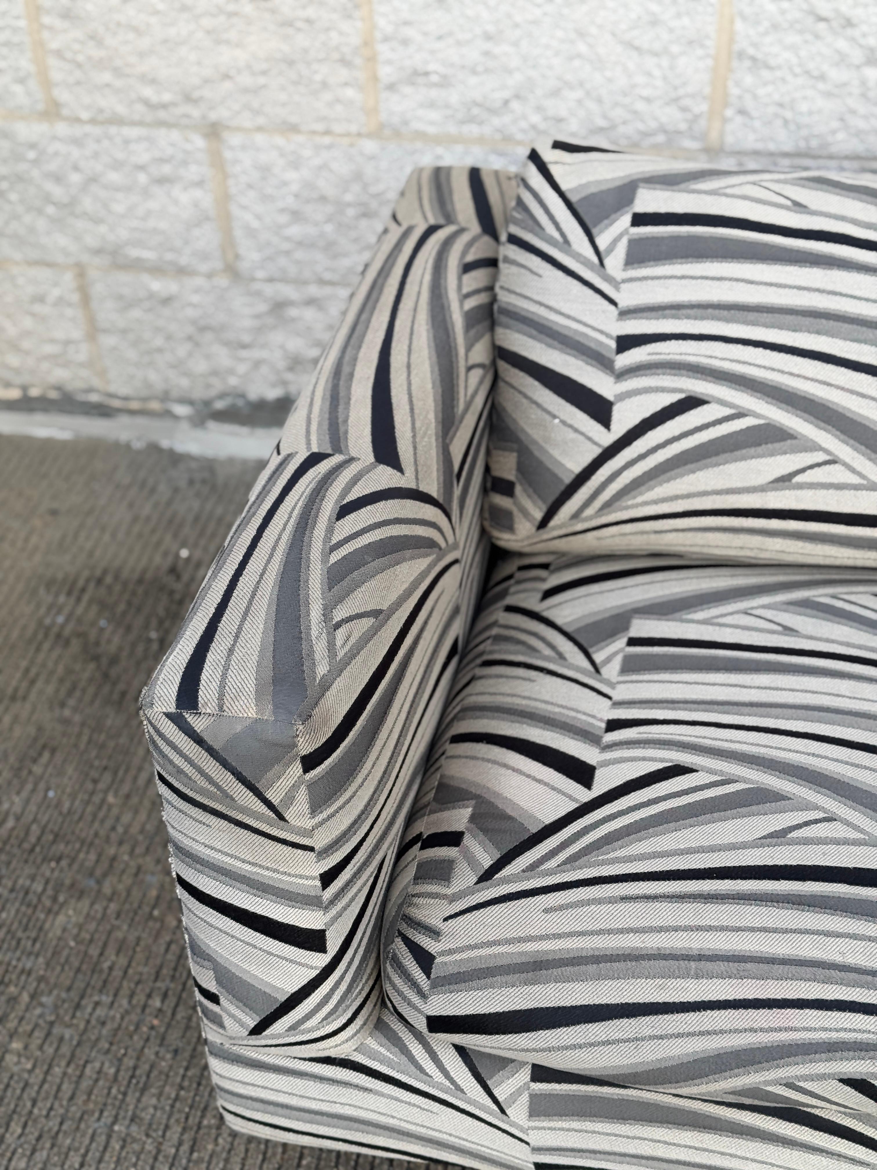 Post-Modern Late 20th-Century Tuxedo Sofas With Abstract Upholstery - Set of 2 For Sale