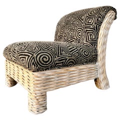 Late 20th Century Twisted Rattan Upholstered Lounge Chair