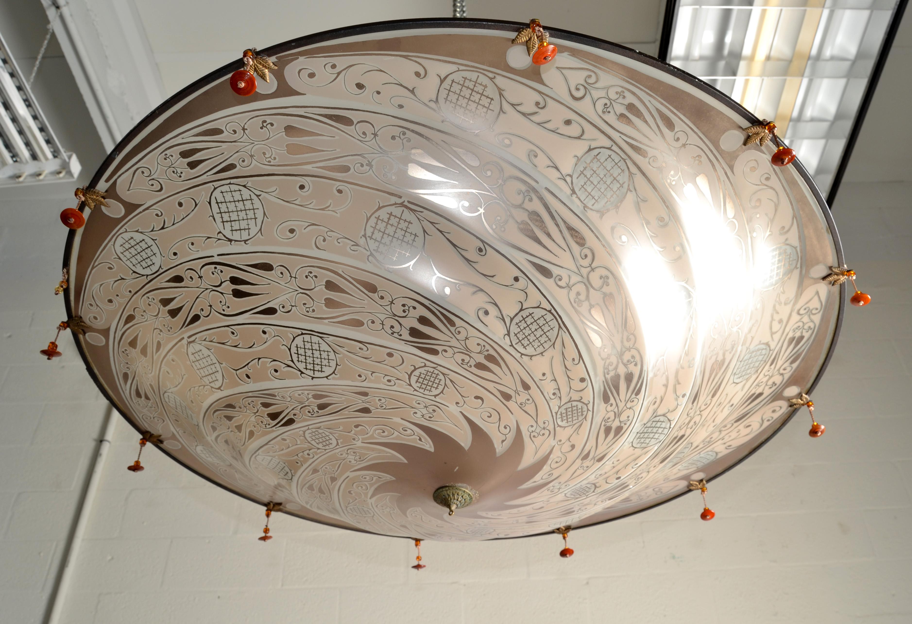 italien Lustre en verre d'art vénitien de la fin du 20ème siècle Fortuny Scudo Saracenco Italie en vente