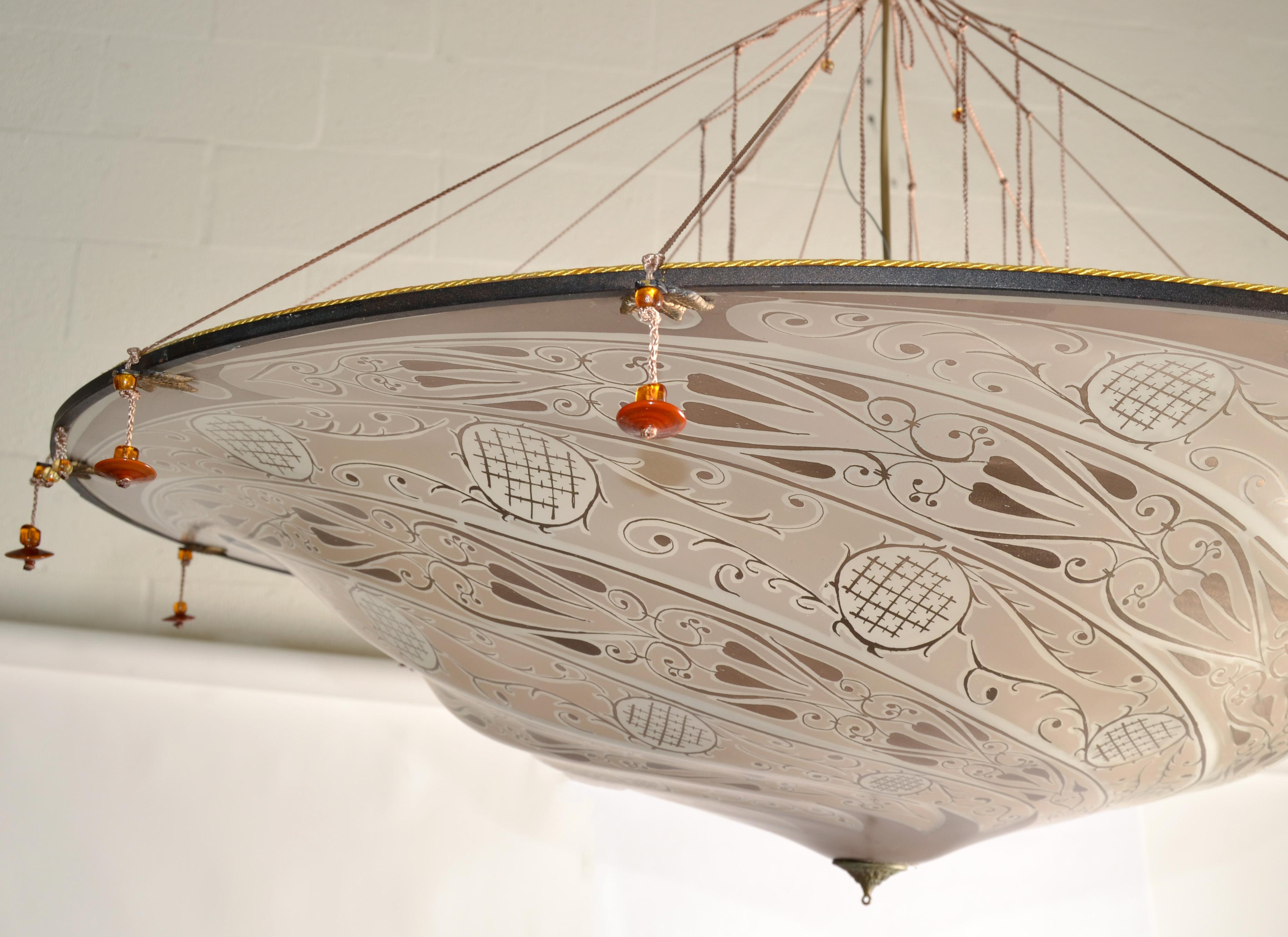 Lustre en verre d'art vénitien de la fin du 20ème siècle Fortuny Scudo Saracenco Italie Bon état - En vente à Miami, FL