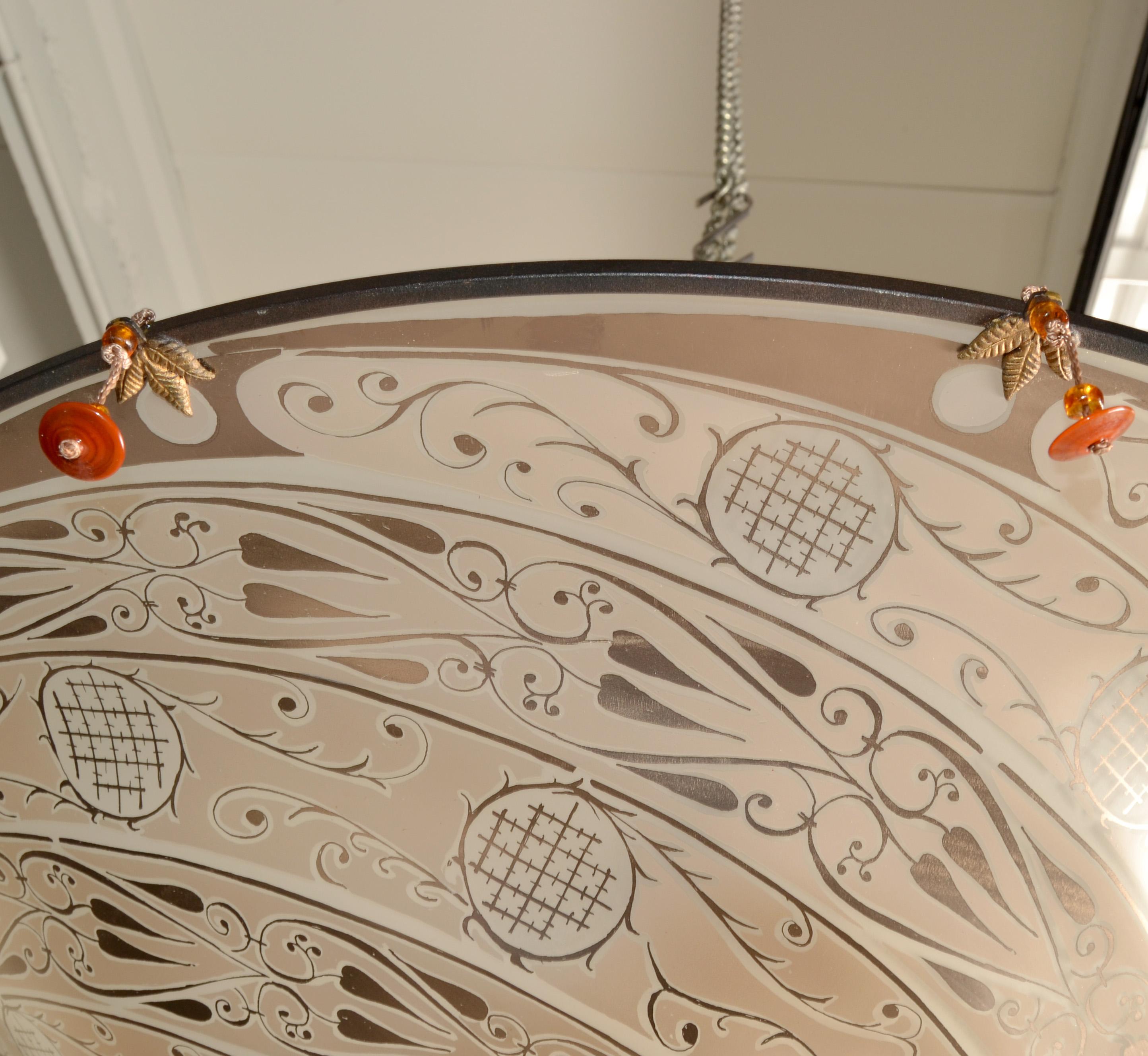 20ième siècle Lustre en verre d'art vénitien de la fin du 20ème siècle Fortuny Scudo Saracenco Italie en vente