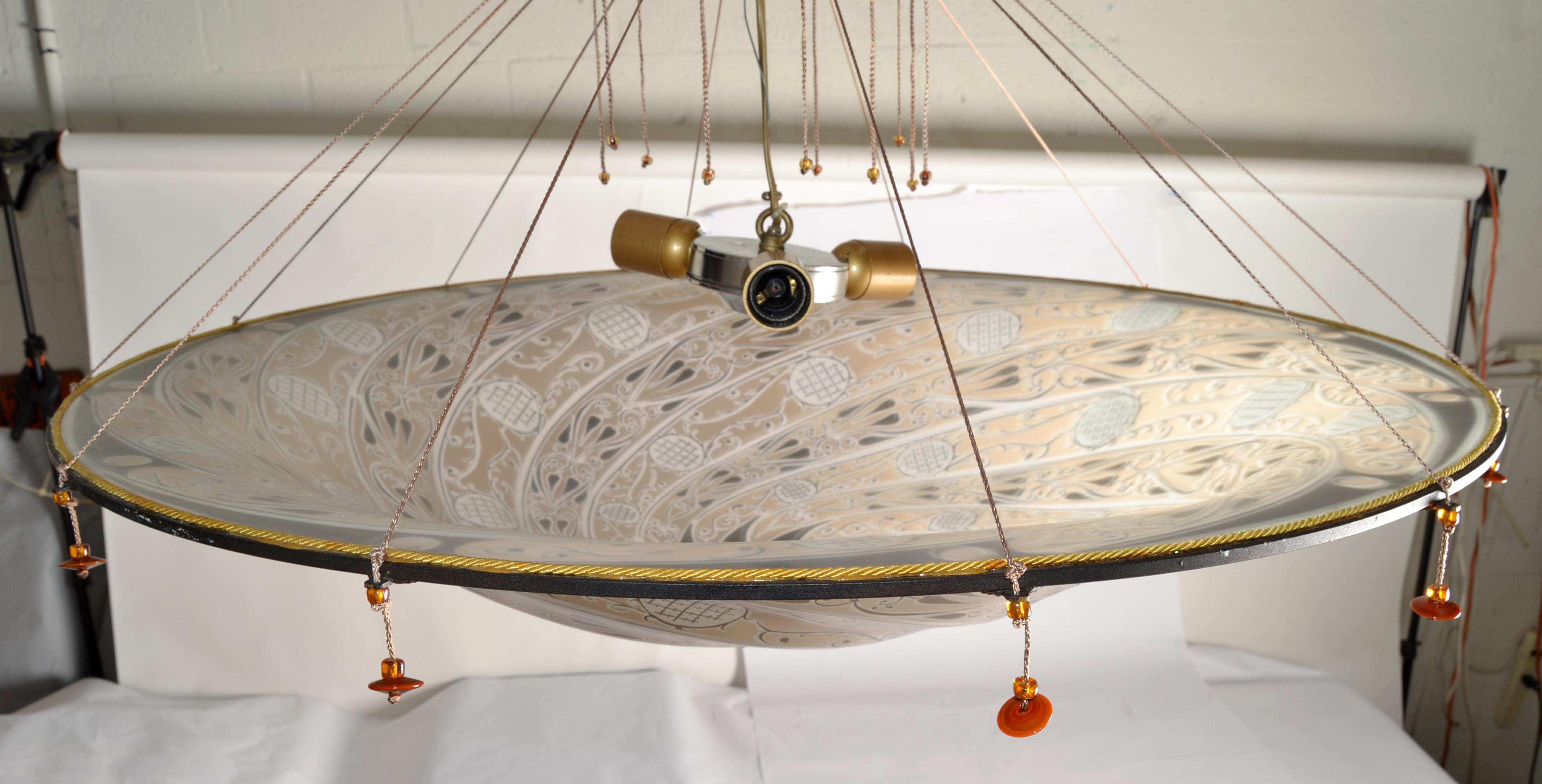 Lustre en verre d'art vénitien de la fin du 20ème siècle Fortuny Scudo Saracenco Italie en vente 1