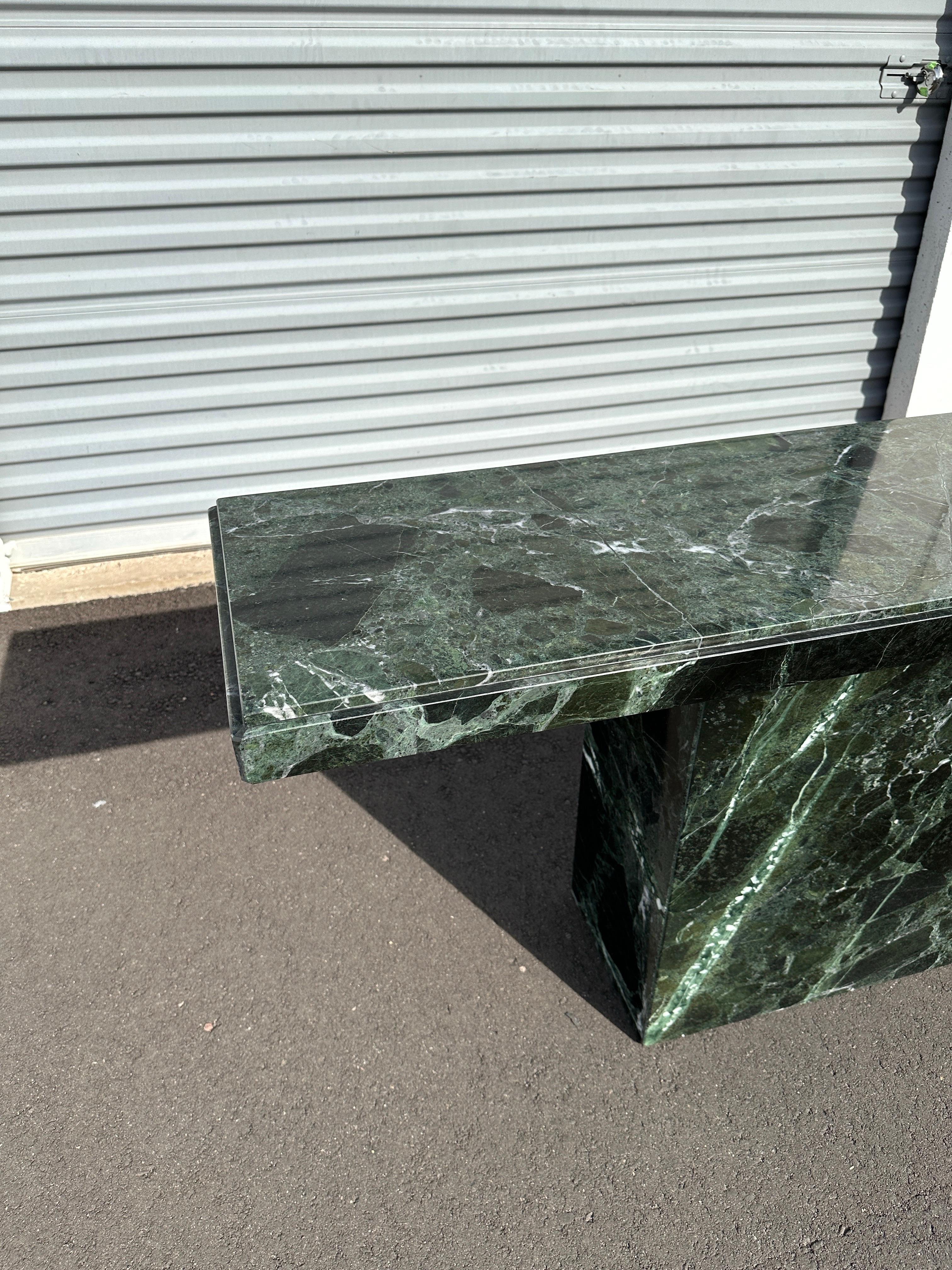 Hand-Crafted Late 20th Century Verde Alpi Green Marble Console Table For Sale